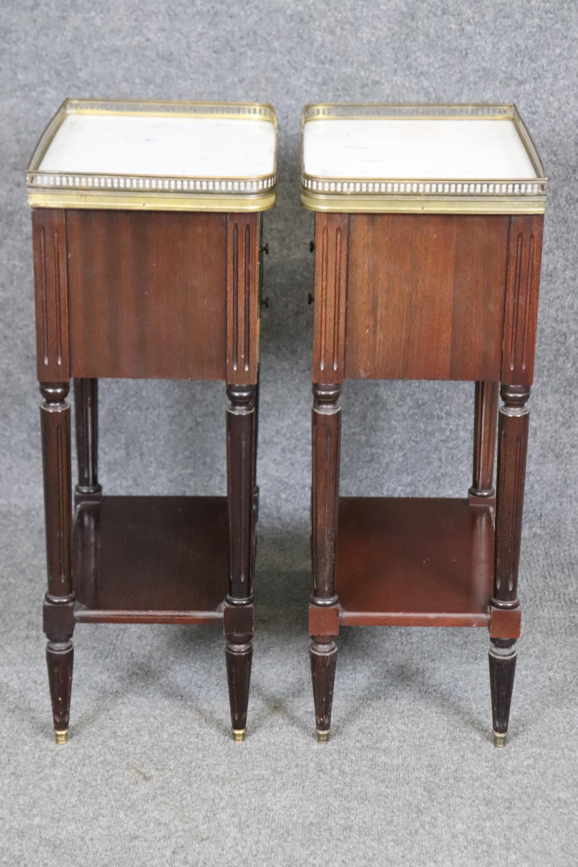 Hand-Crafted Pair Maison Jansen Louis XVI Style Marble Top Nightstands
