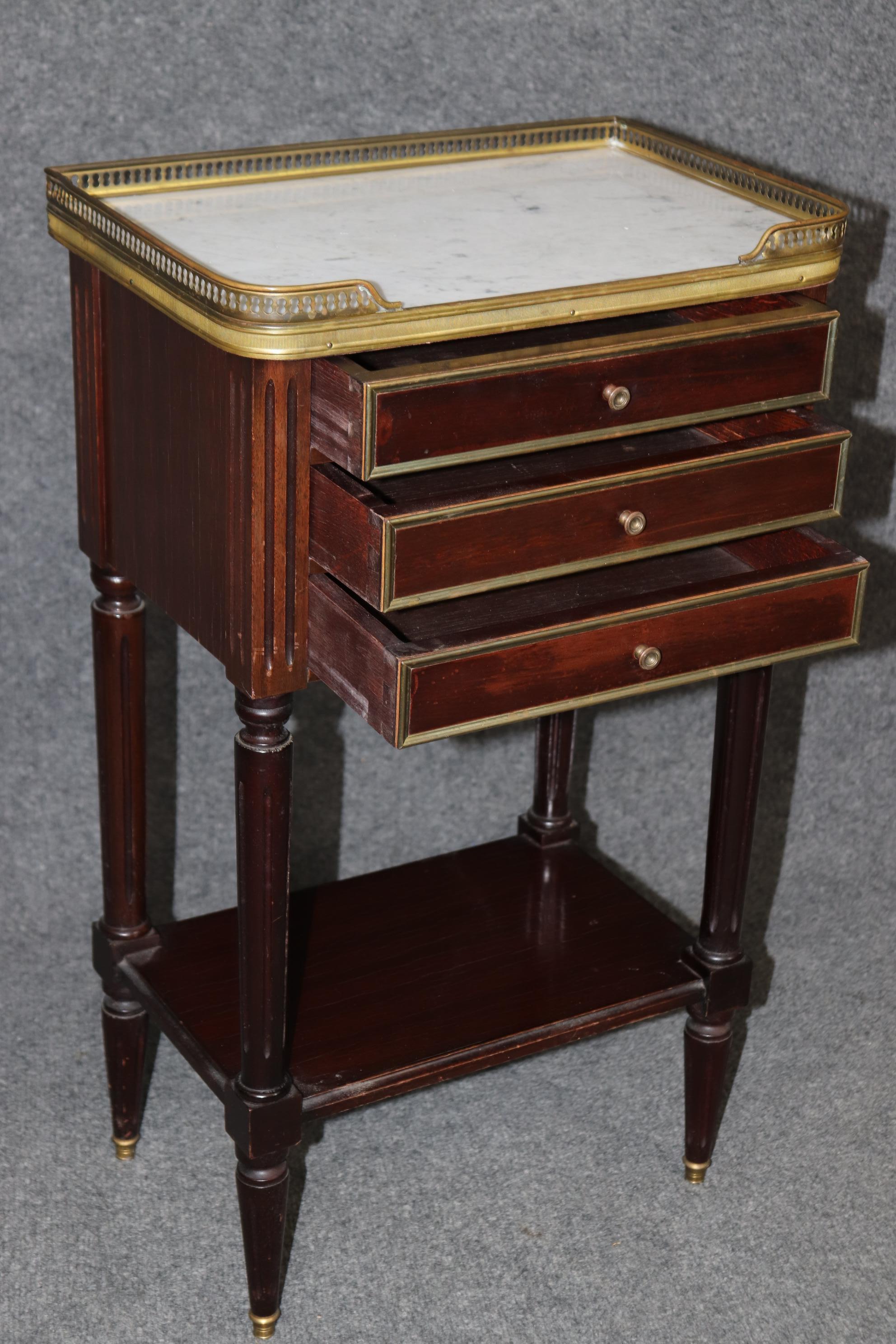 20th Century Pair Maison Jansen Louis XVI Style Marble Top Nightstands