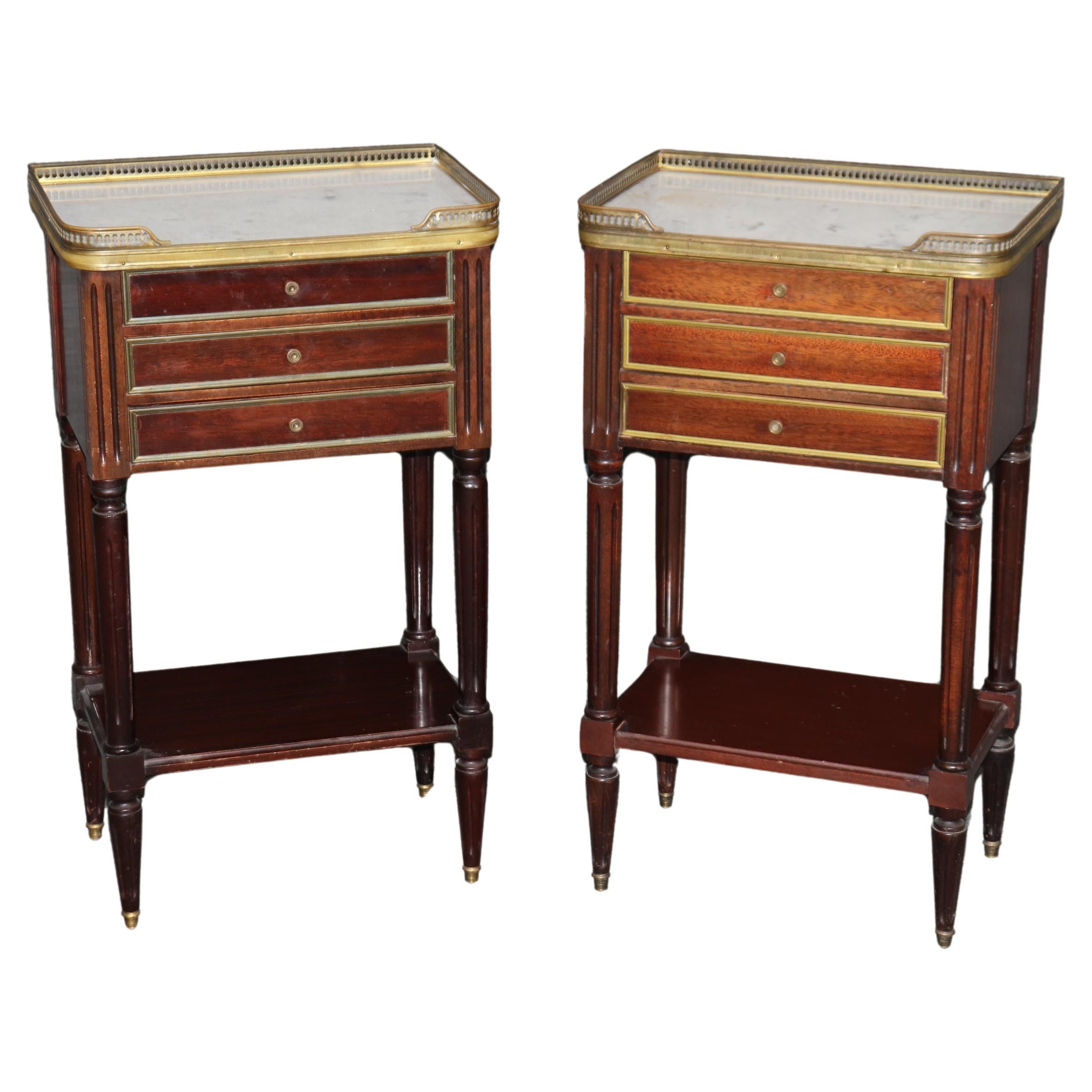 Pair Maison Jansen Louis XVI Style Marble Top Nightstands For Sale