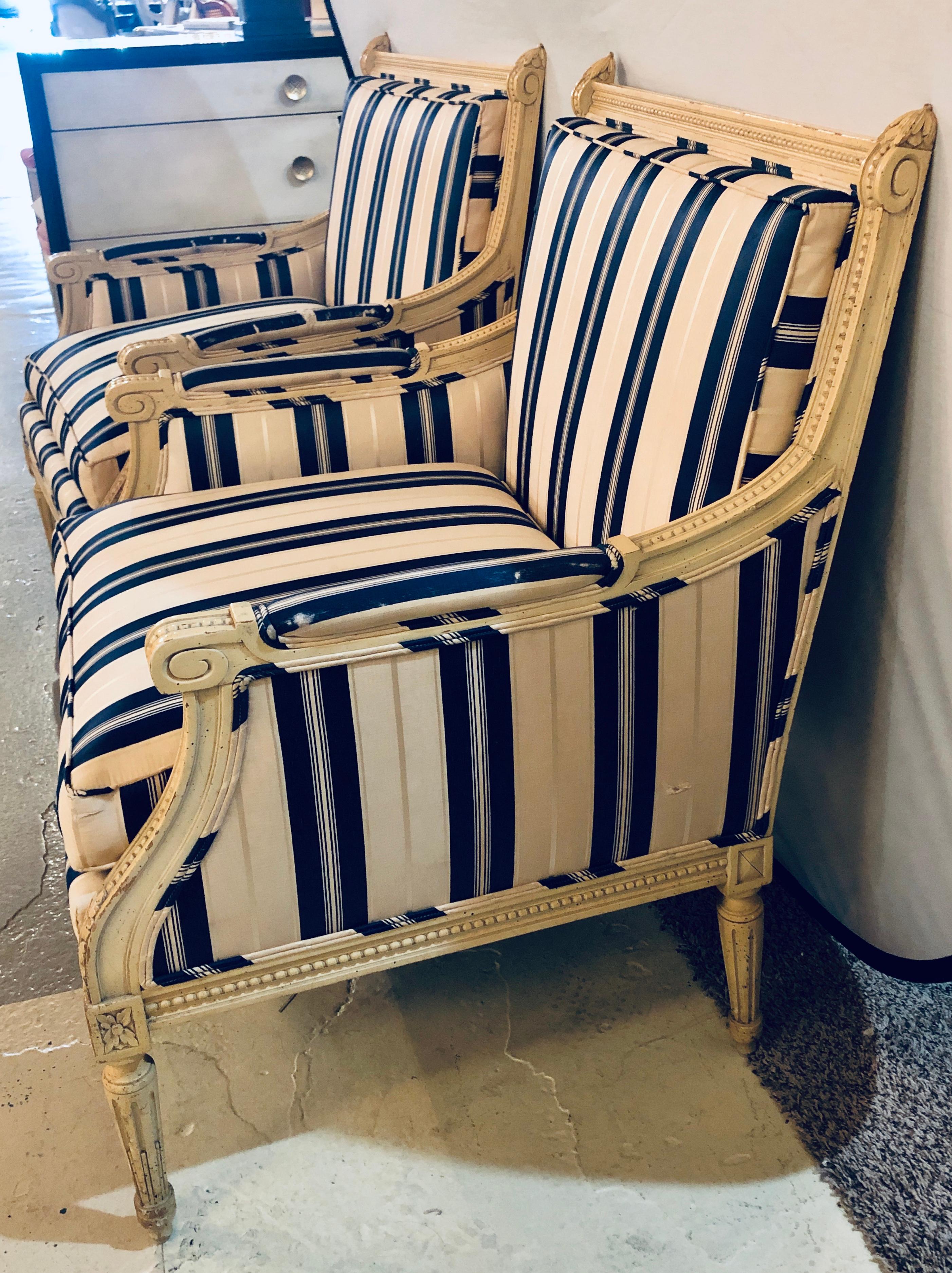 Upholstery Pair of Marquis in a Swedish/Hollywood Regency Look