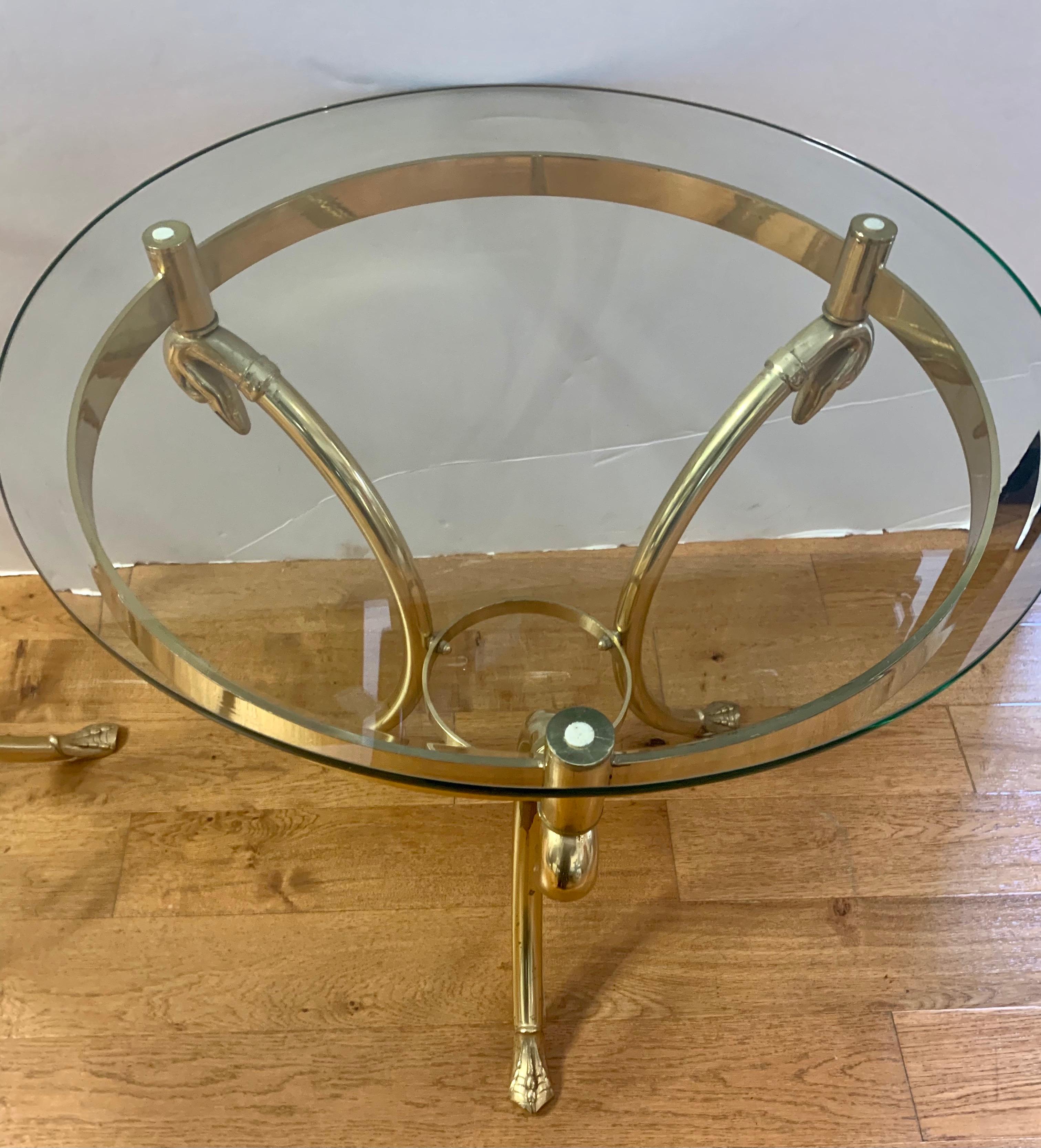 Mid-Century Modern Pair Maison Jansen Neoclassical Brass and Glass End Tables Swan Heads and Feet