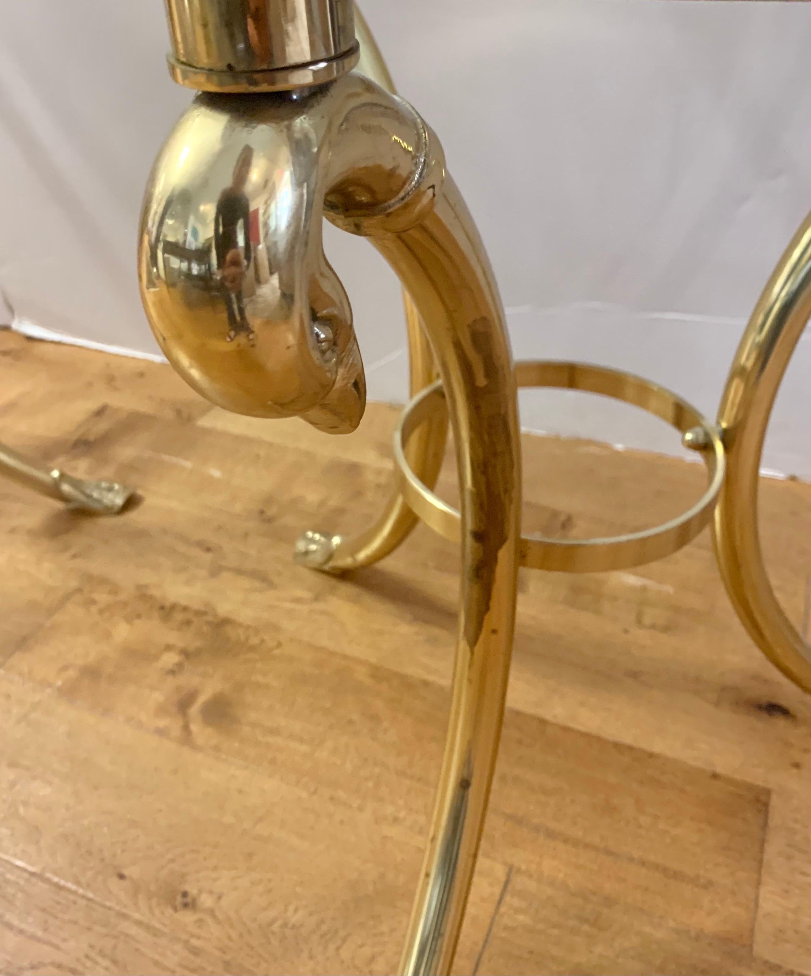 Italian Pair Maison Jansen Neoclassical Brass and Glass End Tables Swan Heads and Feet