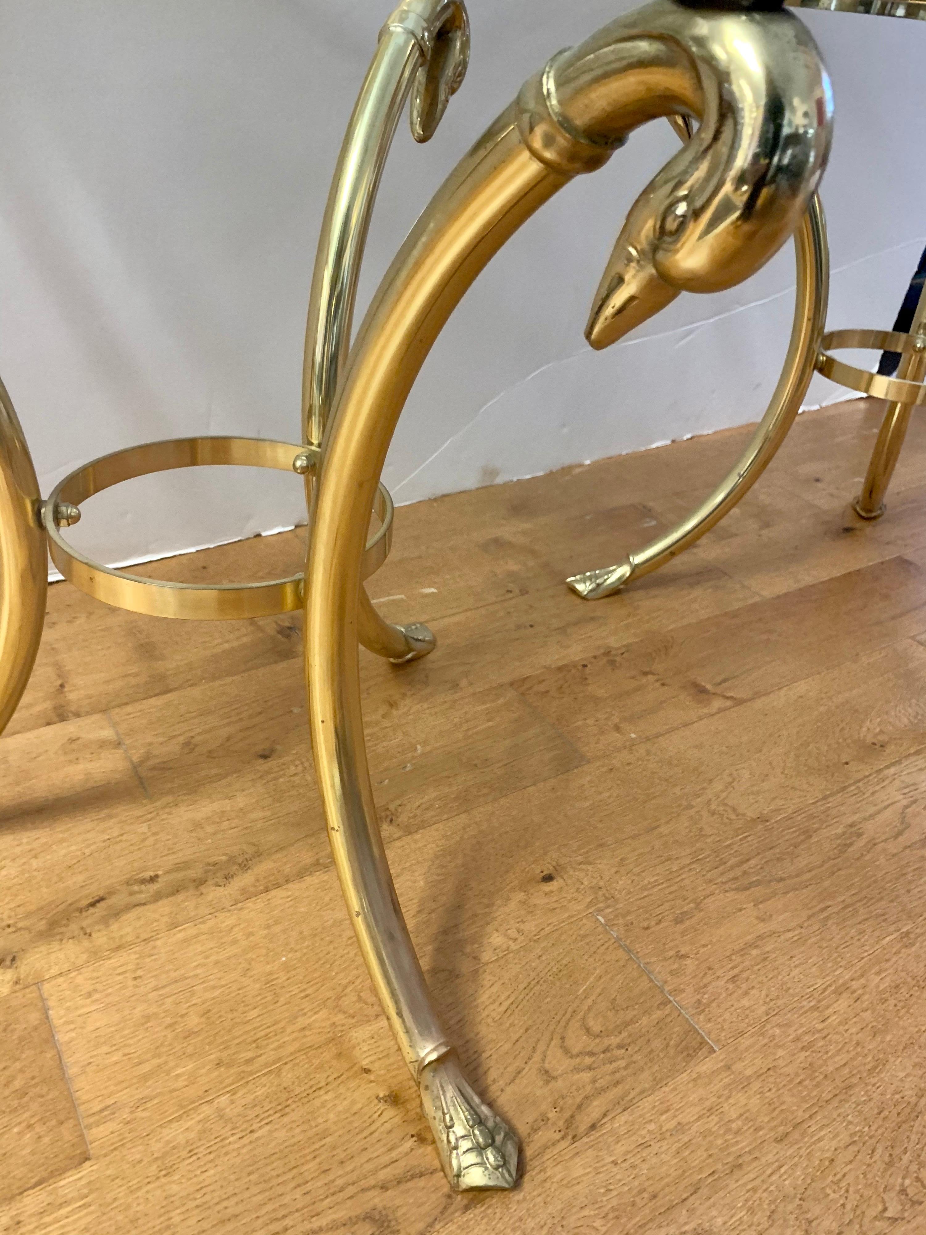 Pair Maison Jansen Neoclassical Brass and Glass End Tables Swan Heads and Feet 1