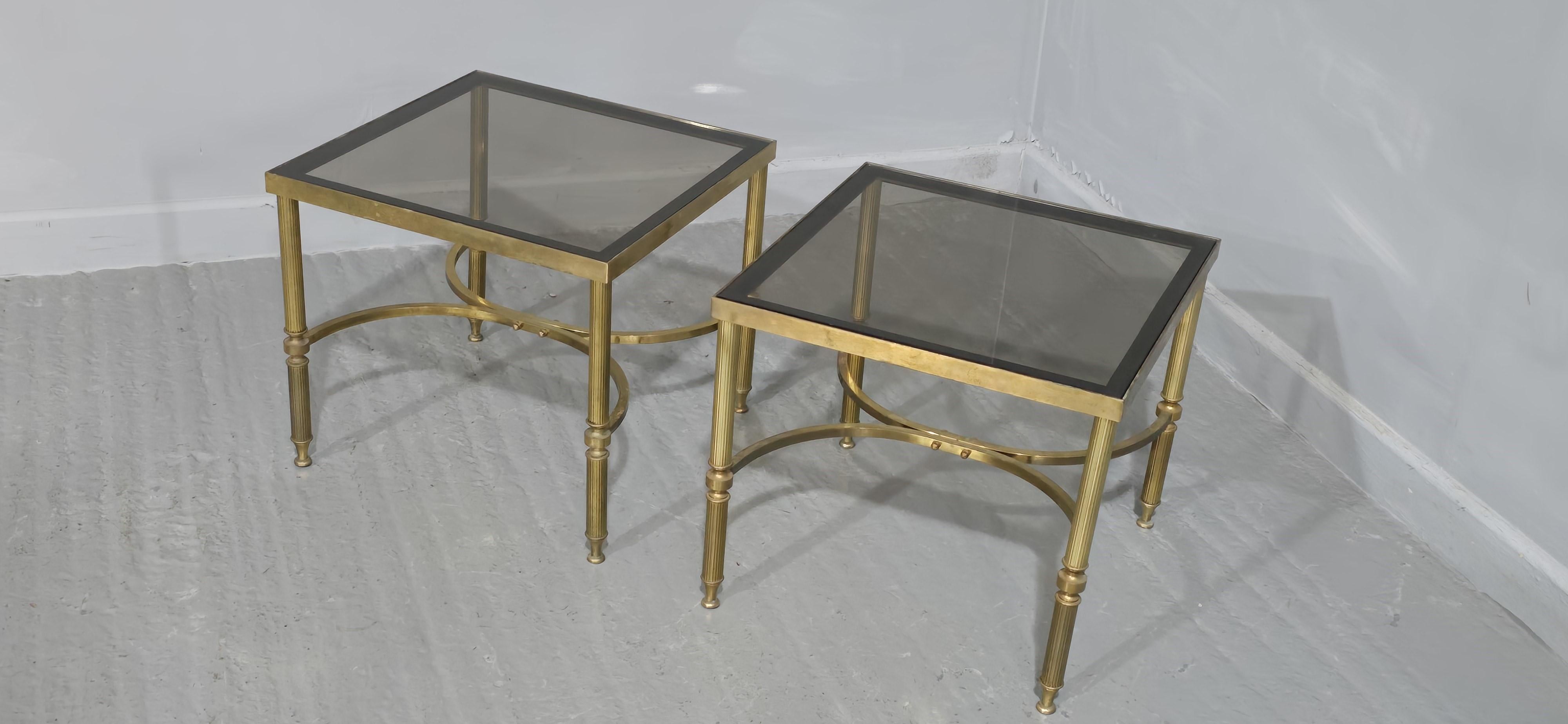 Brass Pair Maison Jansen Side Lamp Tables For Sale
