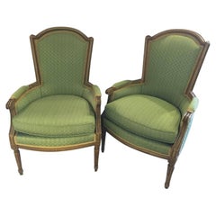 Vintage Pair of Maison Jansen Stamped Louis XVI Style Bergere / Lounge Chairs, France