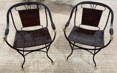 Pair Maison Jansen Style Equestrian Curule Chairs with Gilt Horse Heads