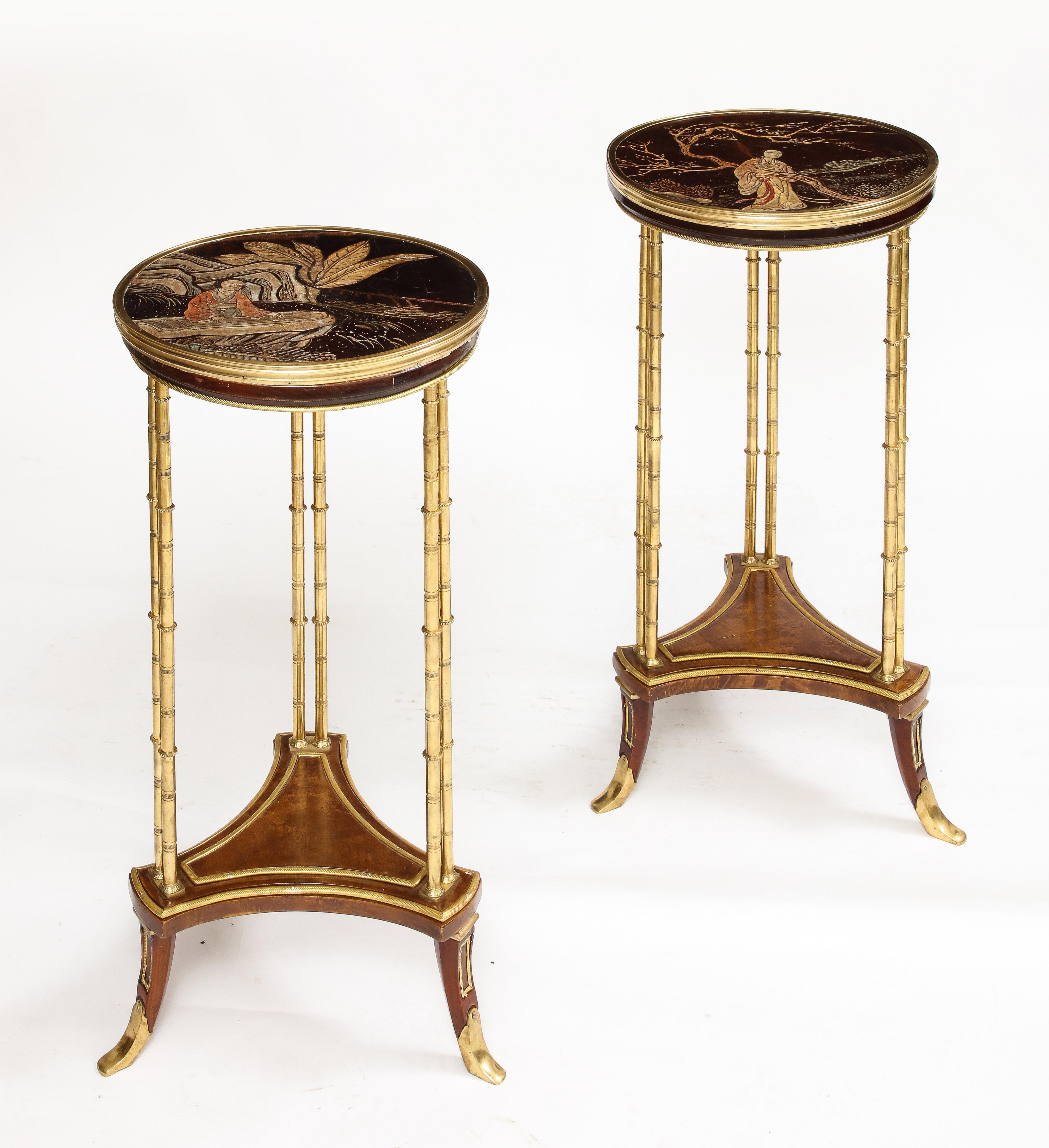 20th Century Pair Maison Jansen Style French Chinoiserie Gueridon Side Tables