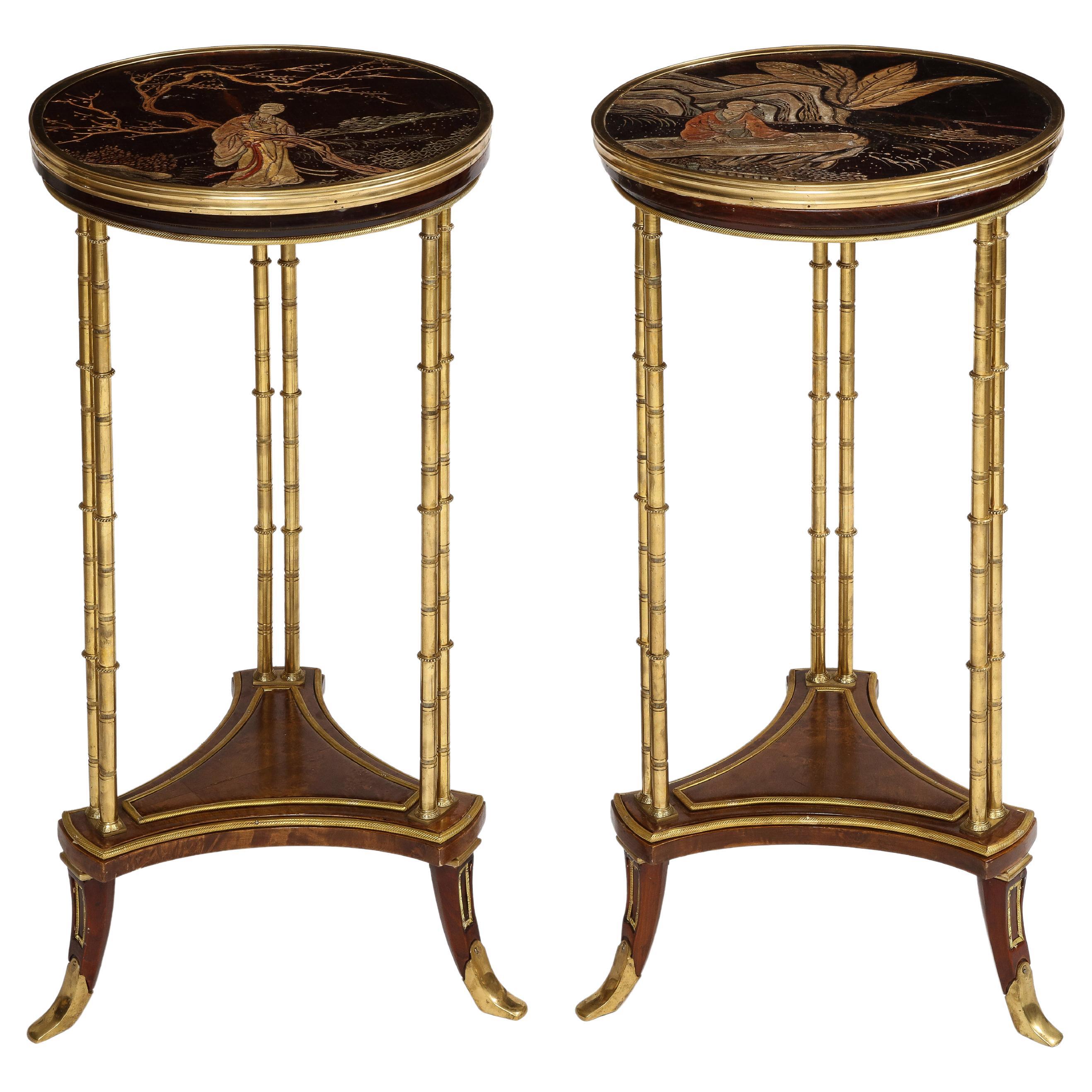 Pair Maison Jansen Style French Chinoiserie Gueridon Side Tables
