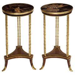 Pair Maison Jansen Style French Chinoiserie Gueridon Side Tables