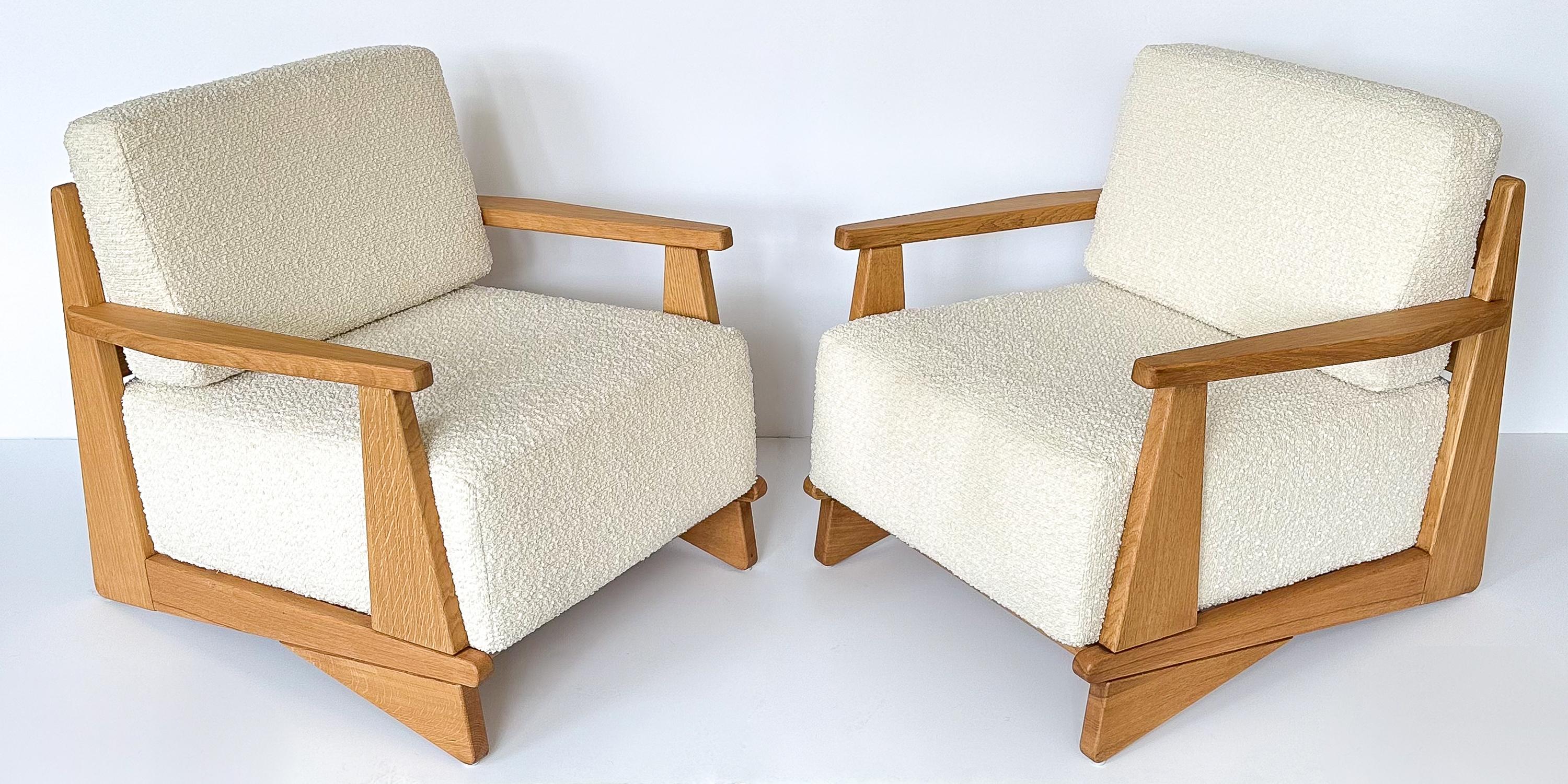 Modern Pair Maison Regain Elm and Boucle Lounge Chairs