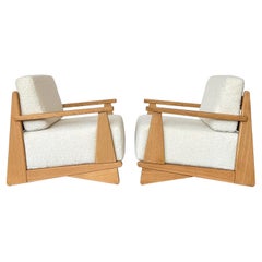 Pair Maison Regain Elm and Boucle Lounge Chairs