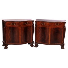 Pair Maitland Smith Flame Mahogany Serpentine, Banded & Paw Foot Servers, 20th C
