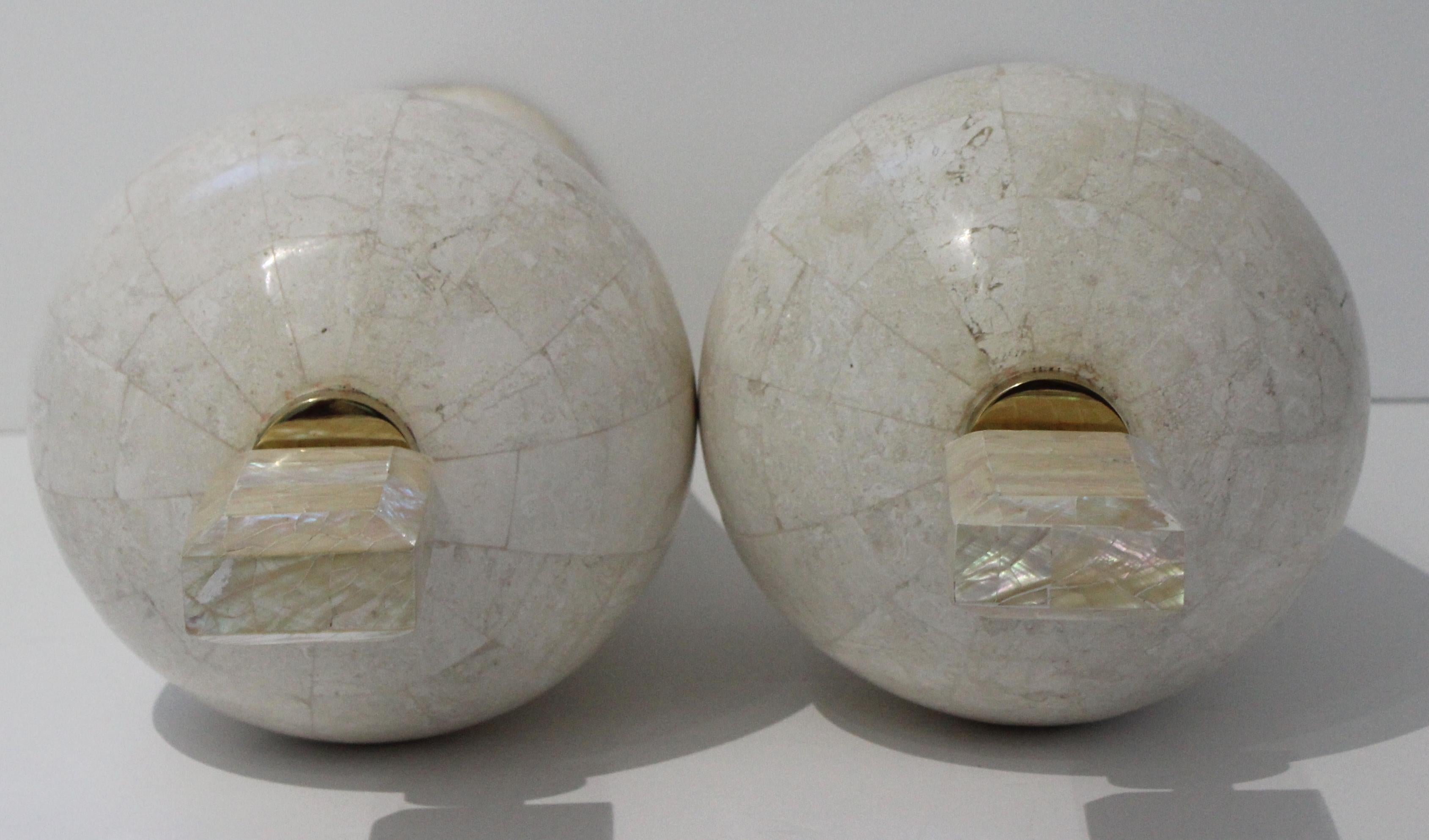 Pair Maitland Smith Garniture Vases in Tessellated Marble & Mother-of-Pearl For Sale 3