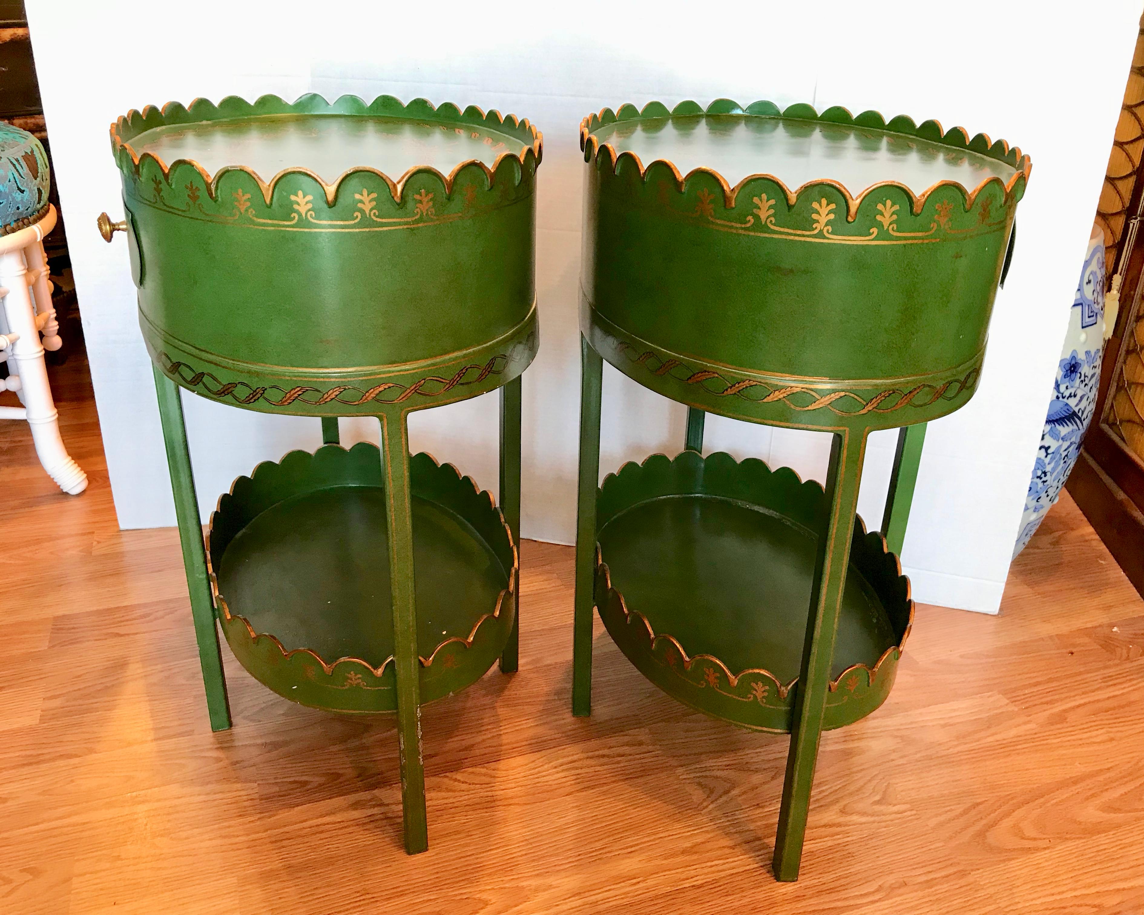 Pair of Maitland Smith Hand Painted Tole Tables 4
