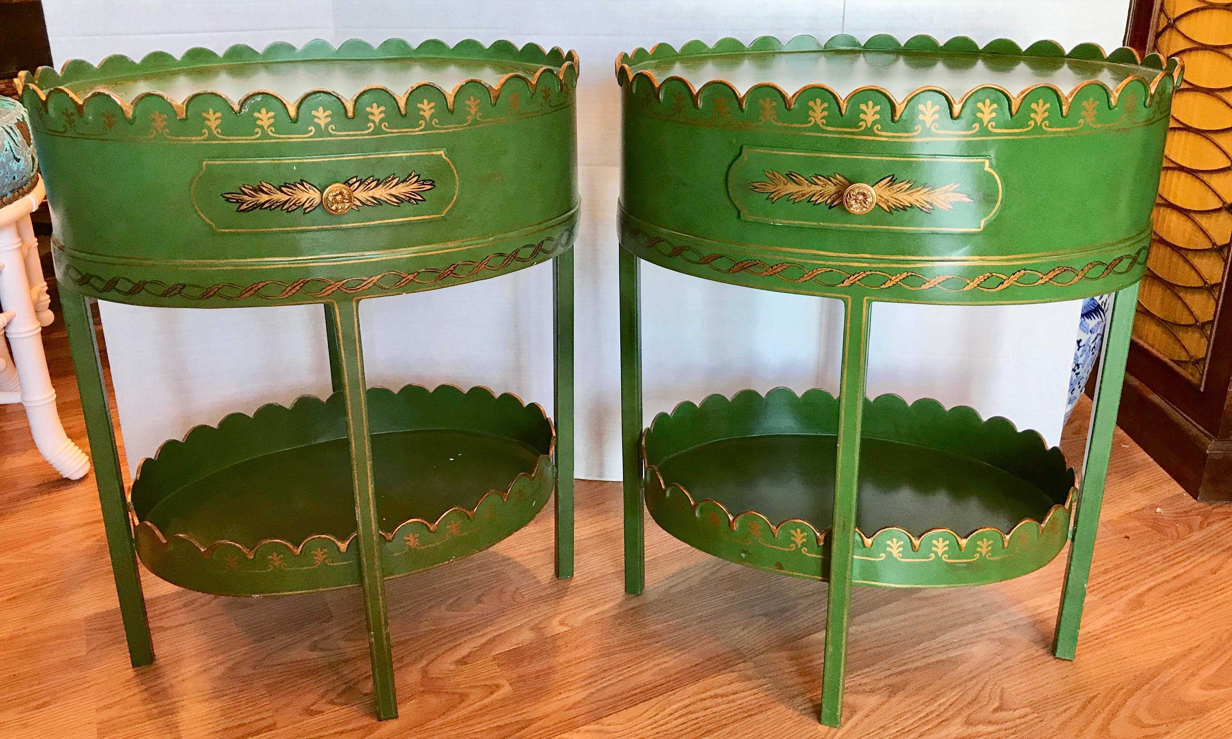Asian Pair of Maitland Smith Hand Painted Tole Tables