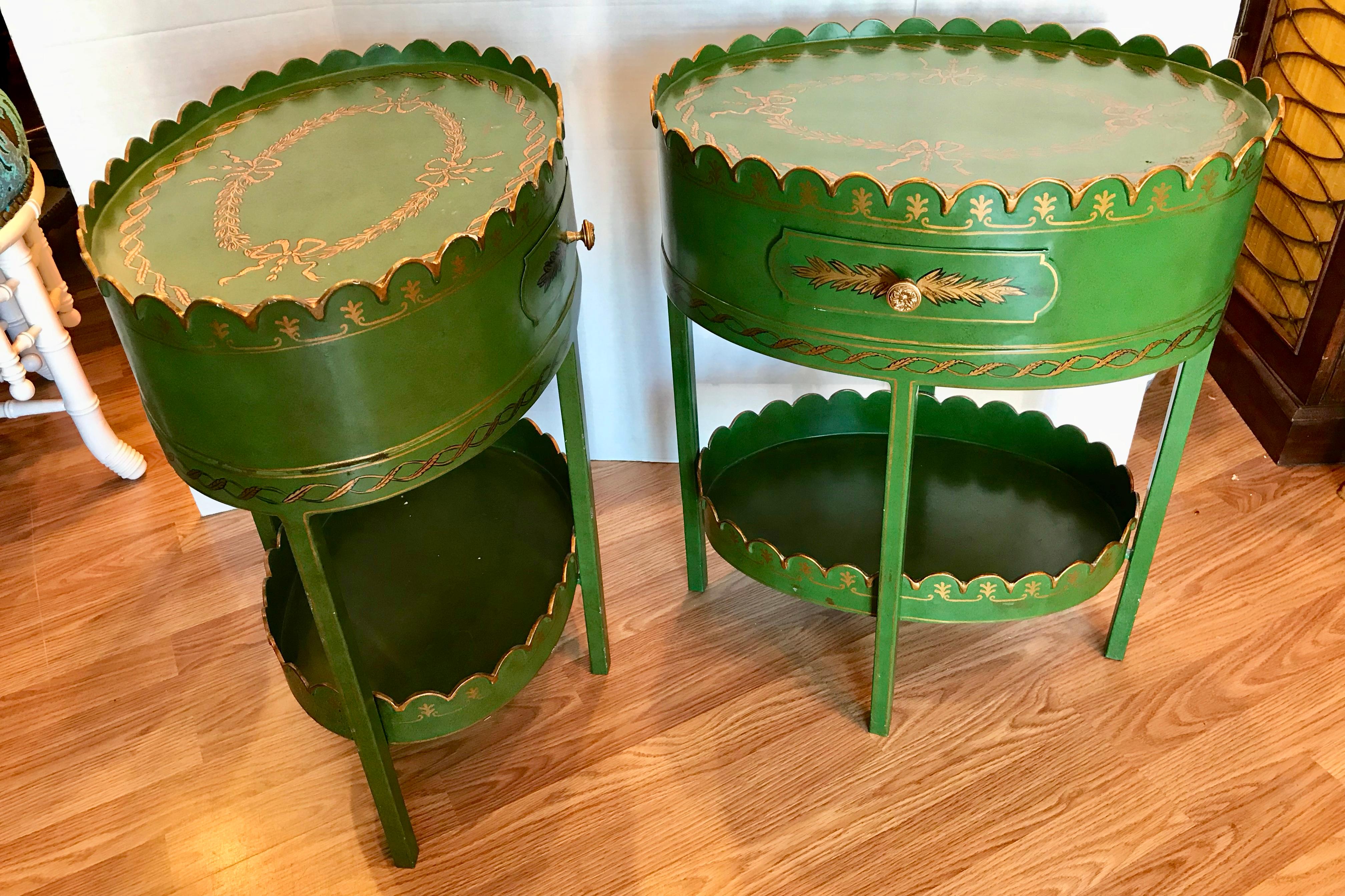 Mid-20th Century Pair of Maitland Smith Hand Painted Tole Tables