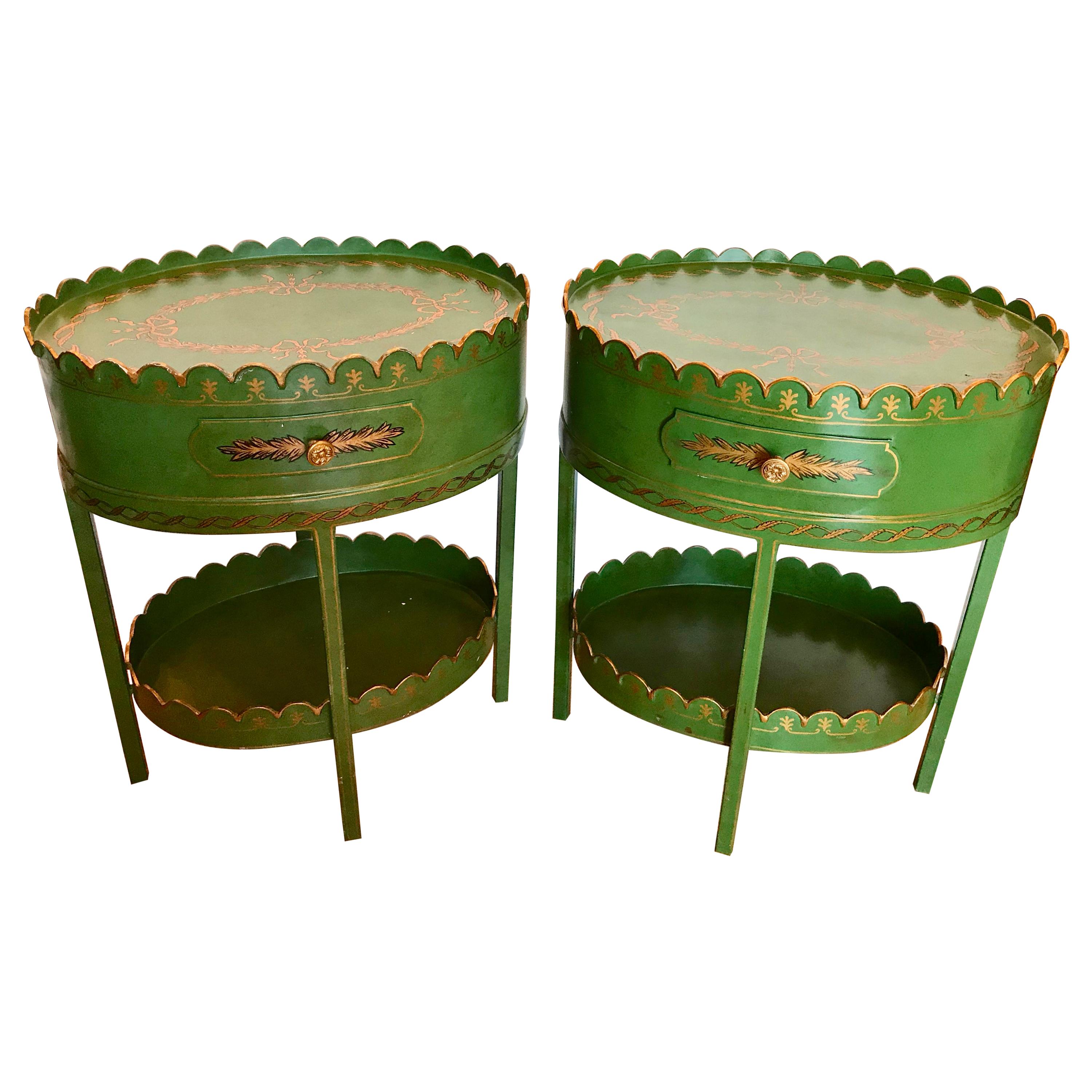 Pair of Maitland Smith Hand Painted Tole Tables