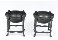 Pair Maitland Smith Ltd. India Made Patinated Copper Compote Bowls Or Jardiniere