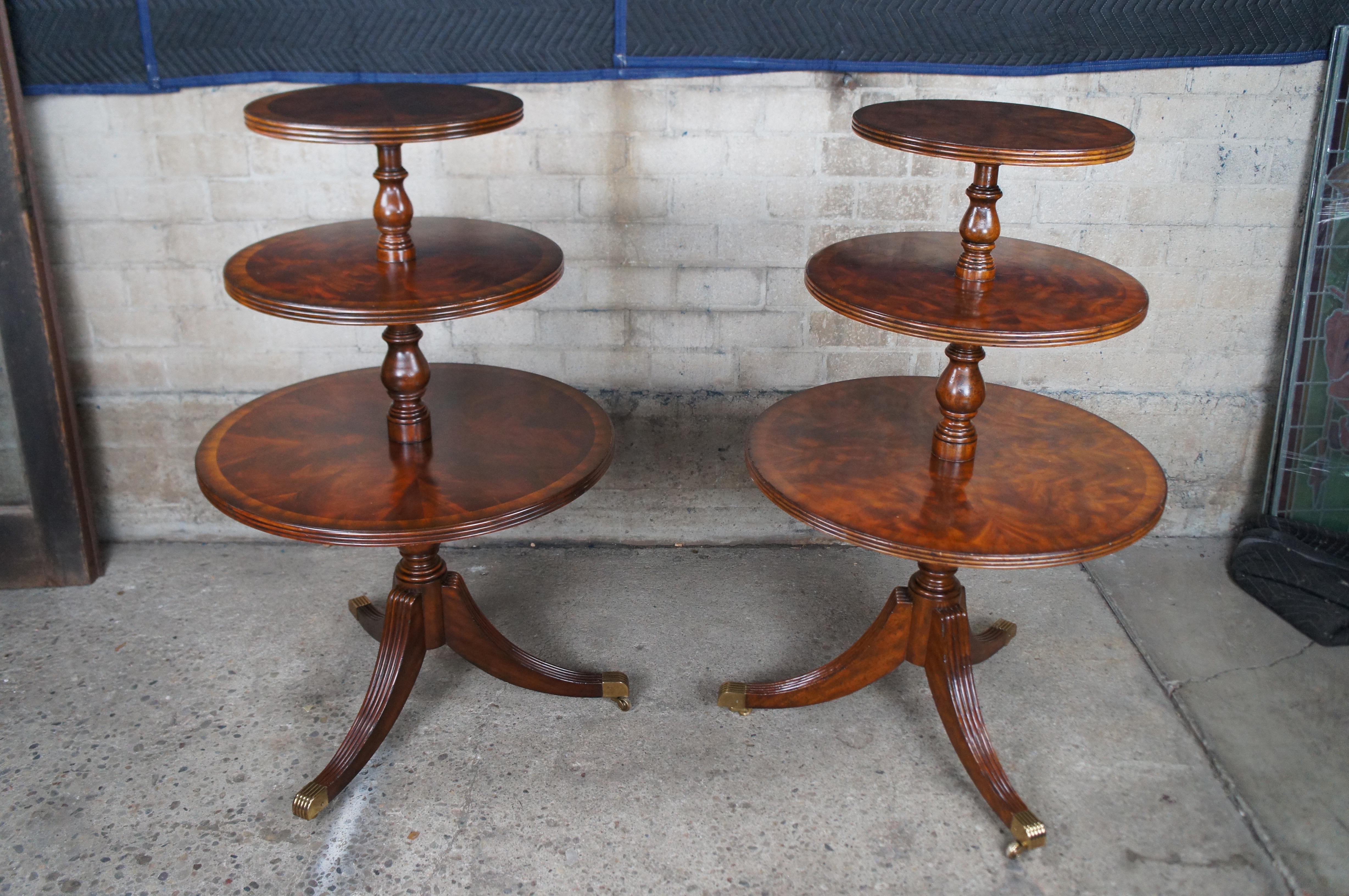 Pair Maitland Smith Regency Flame Mahogany Large Tiered Dumbwaiter Side Tables For Sale 8
