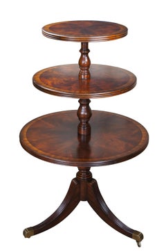 Pair Maitland Smith Regency Flame Mahogany Large Tiered Dumbwaiter Side Tables
