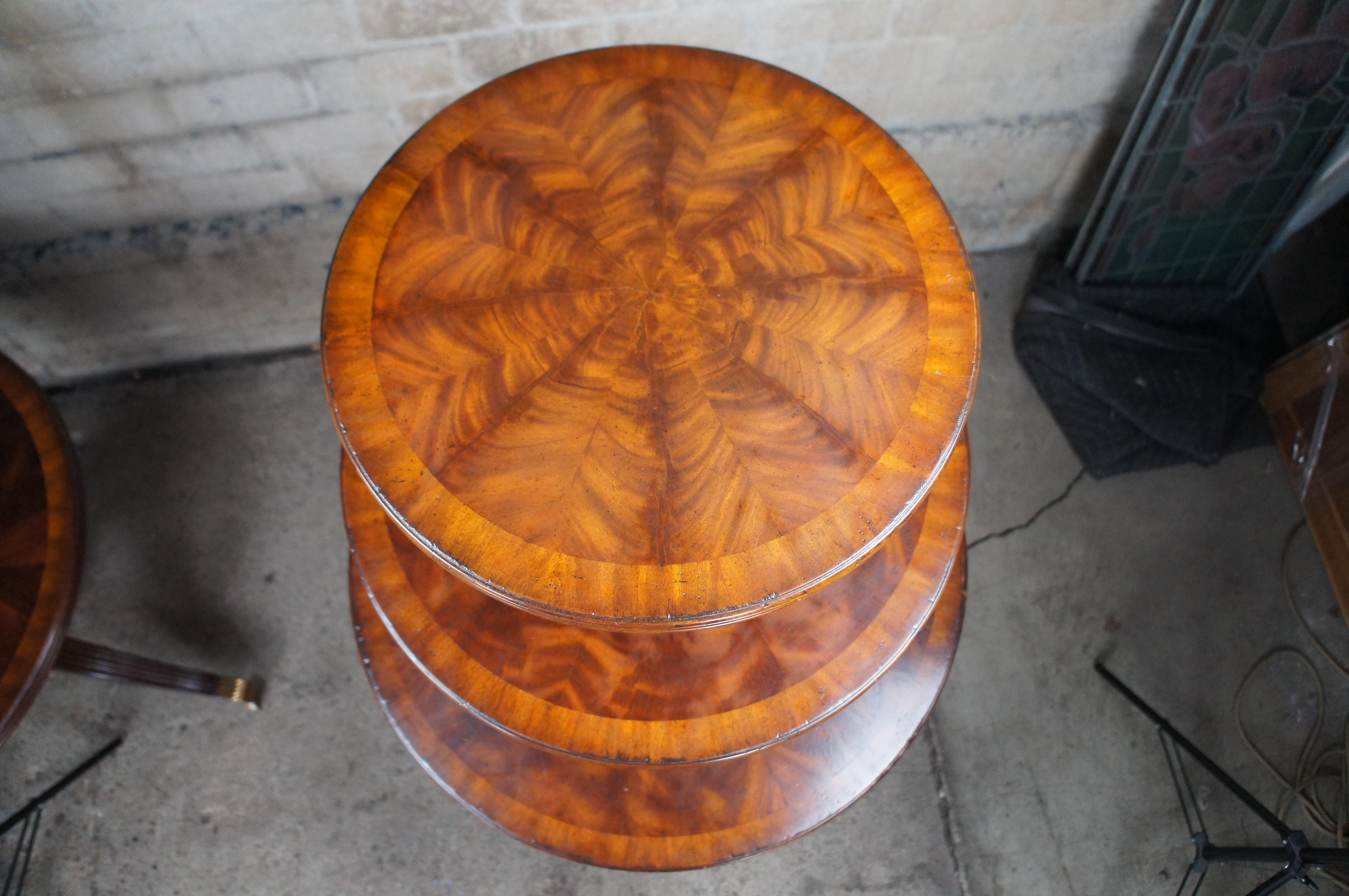 20th Century Pair Maitland Smith Regency Flame Mahogany Large Tiered Dumbwaiter Side Tables For Sale