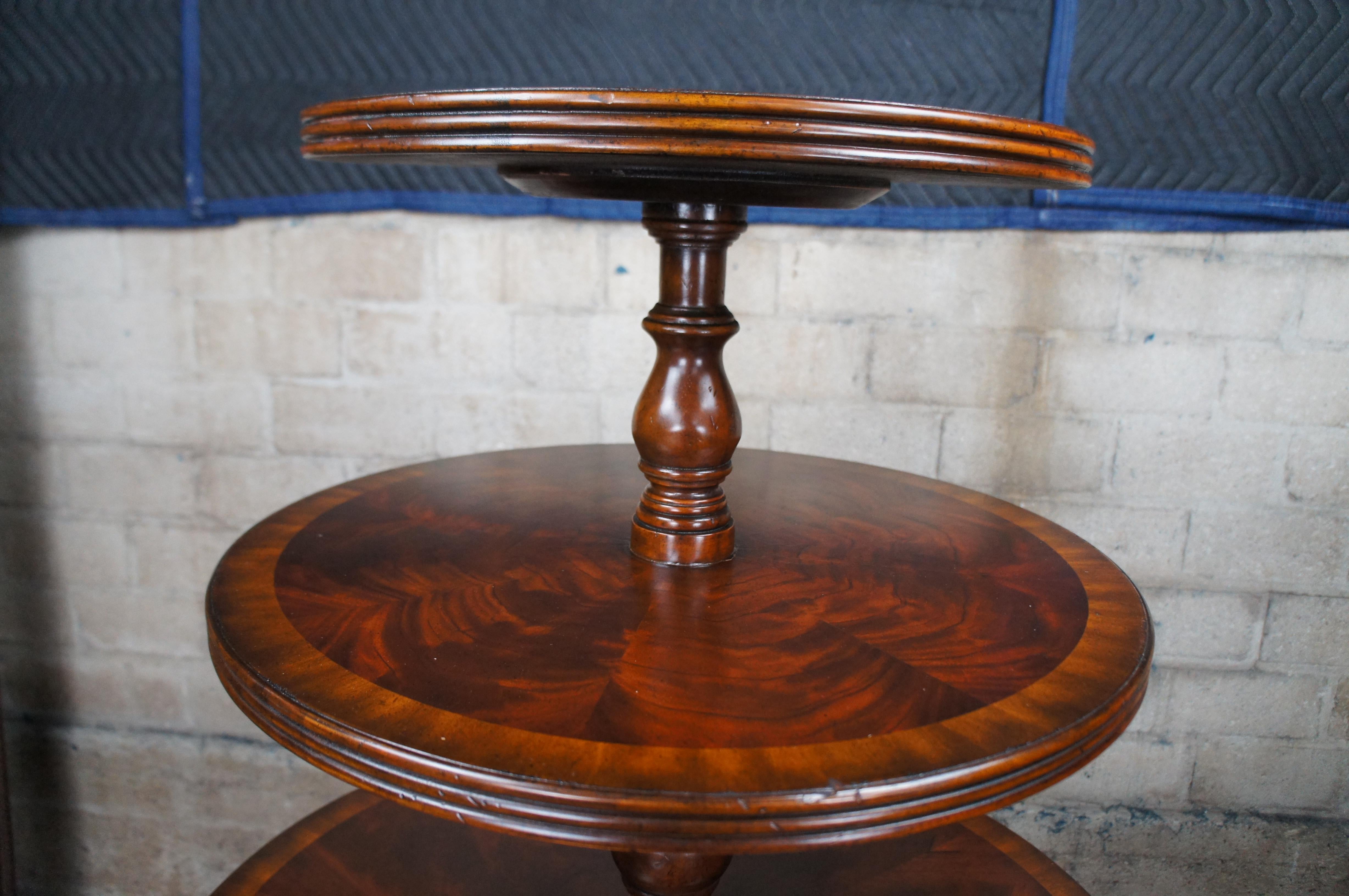 Pair Maitland Smith Regency Flame Mahogany Large Tiered Dumbwaiter Side Tables For Sale 2