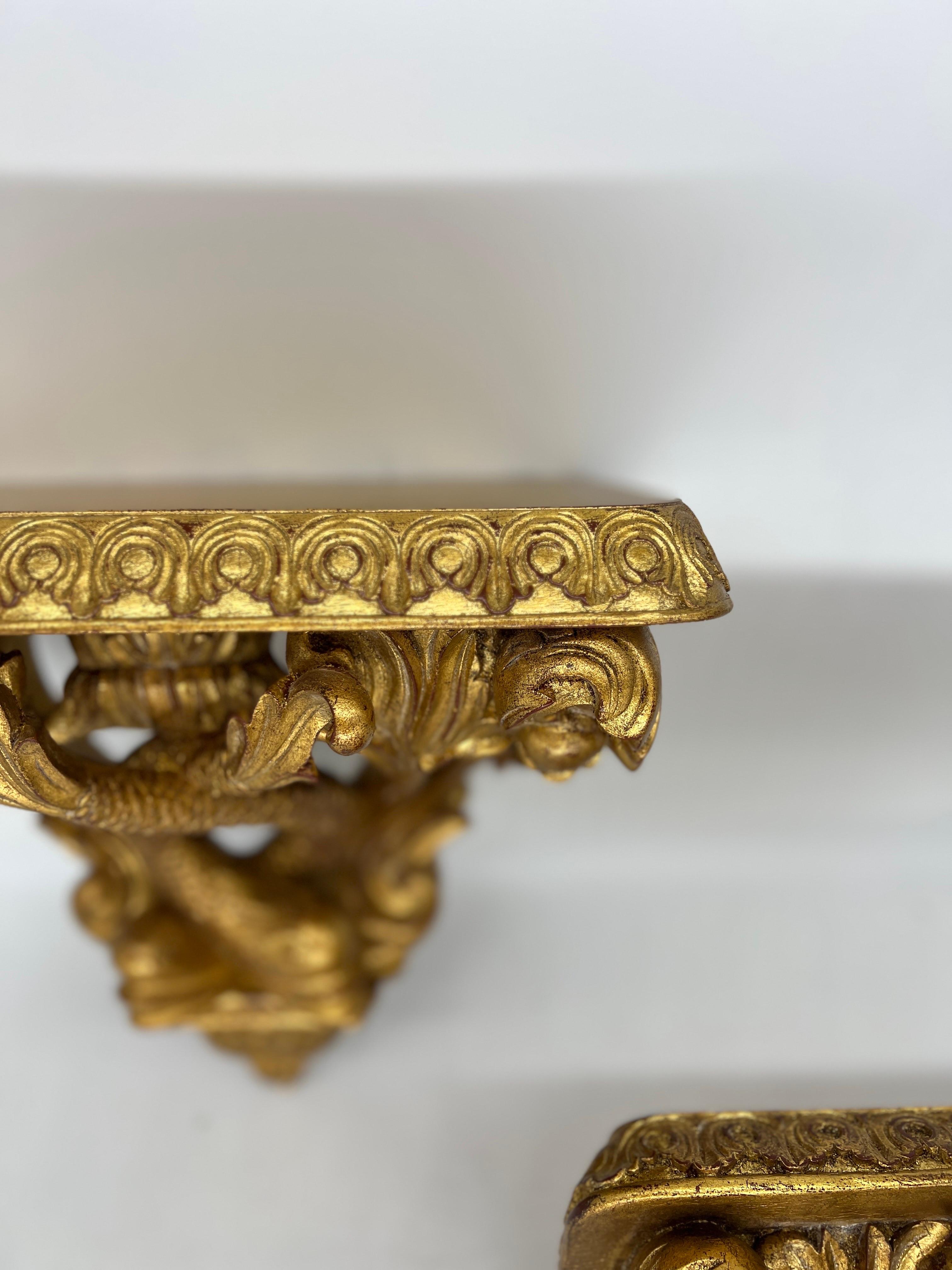20th Century Pair, Maitland Smith Regency Style Gilt Decorated Dolphin Form Wall Brackets For Sale