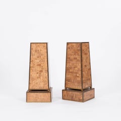 Pair Maitland Smith Tessellated Marble Brass Pedestals