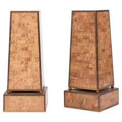 Pair Maitland Smith Tessellated Marble Brass Pedestals
