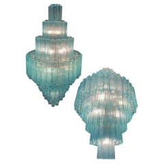 Paar Majestätischer Aquamarin  Murano-Kronleuchter von Valentina Planta