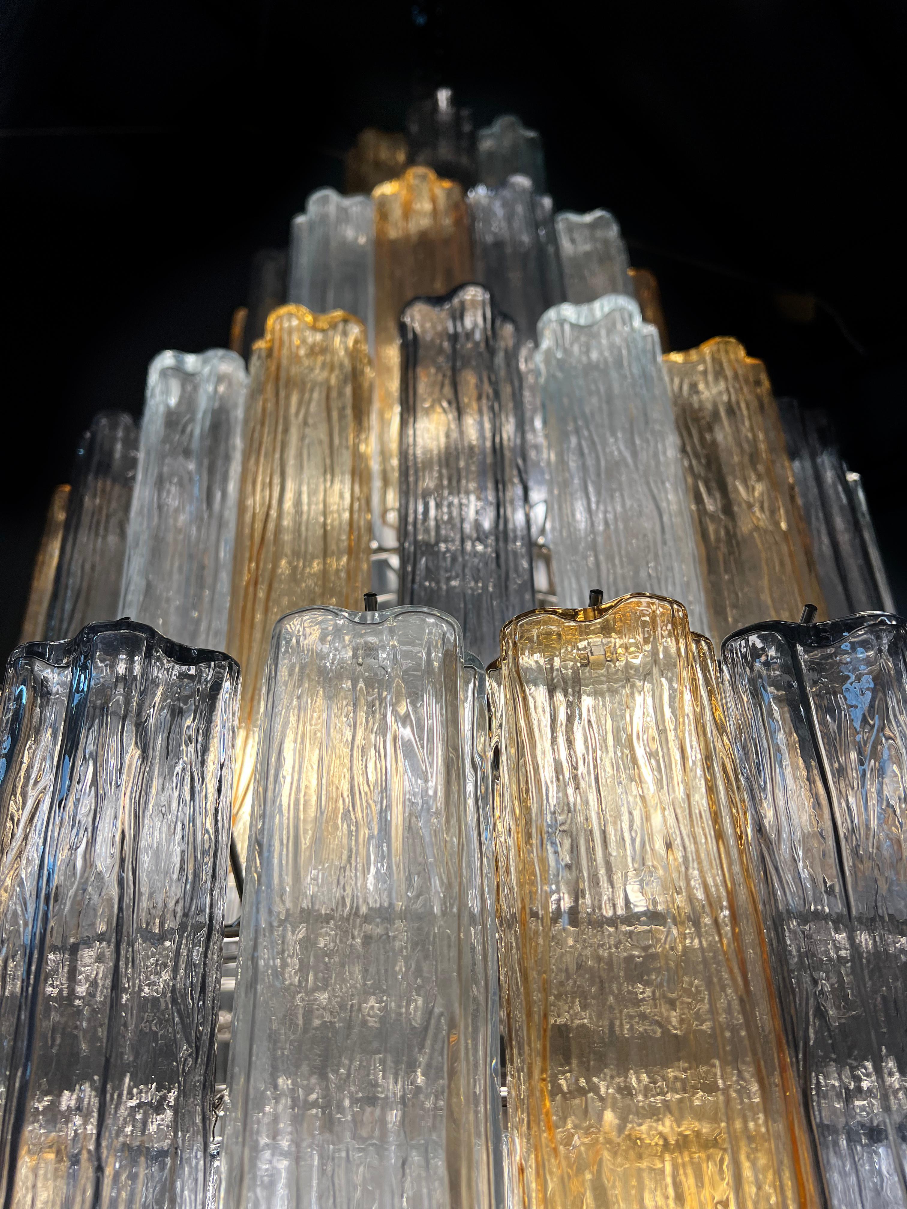 Pair Majestic Gold Fumé and Clear Murano Chandeliers by Valentina Planta For Sale 4