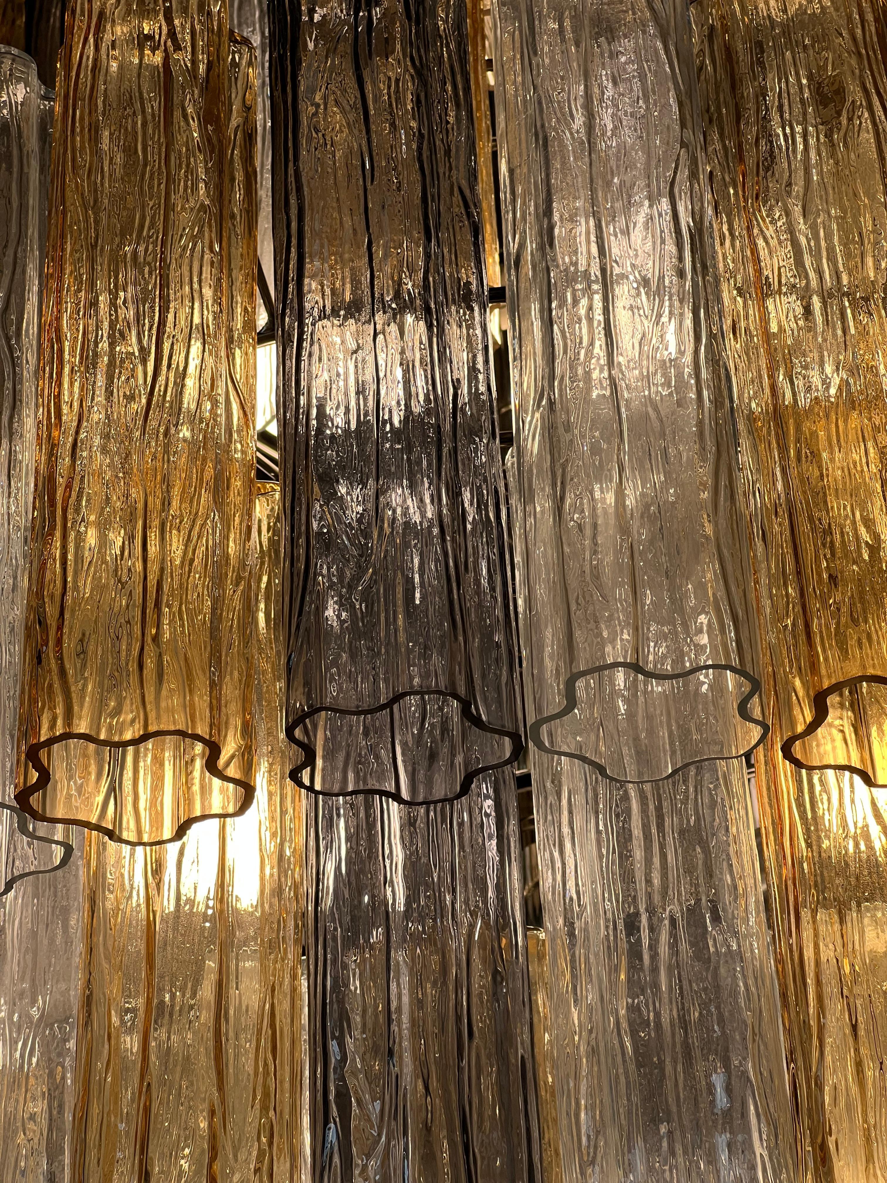 Pair Majestic Gold Fumé and Clear Murano Chandeliers by Valentina Planta For Sale 6