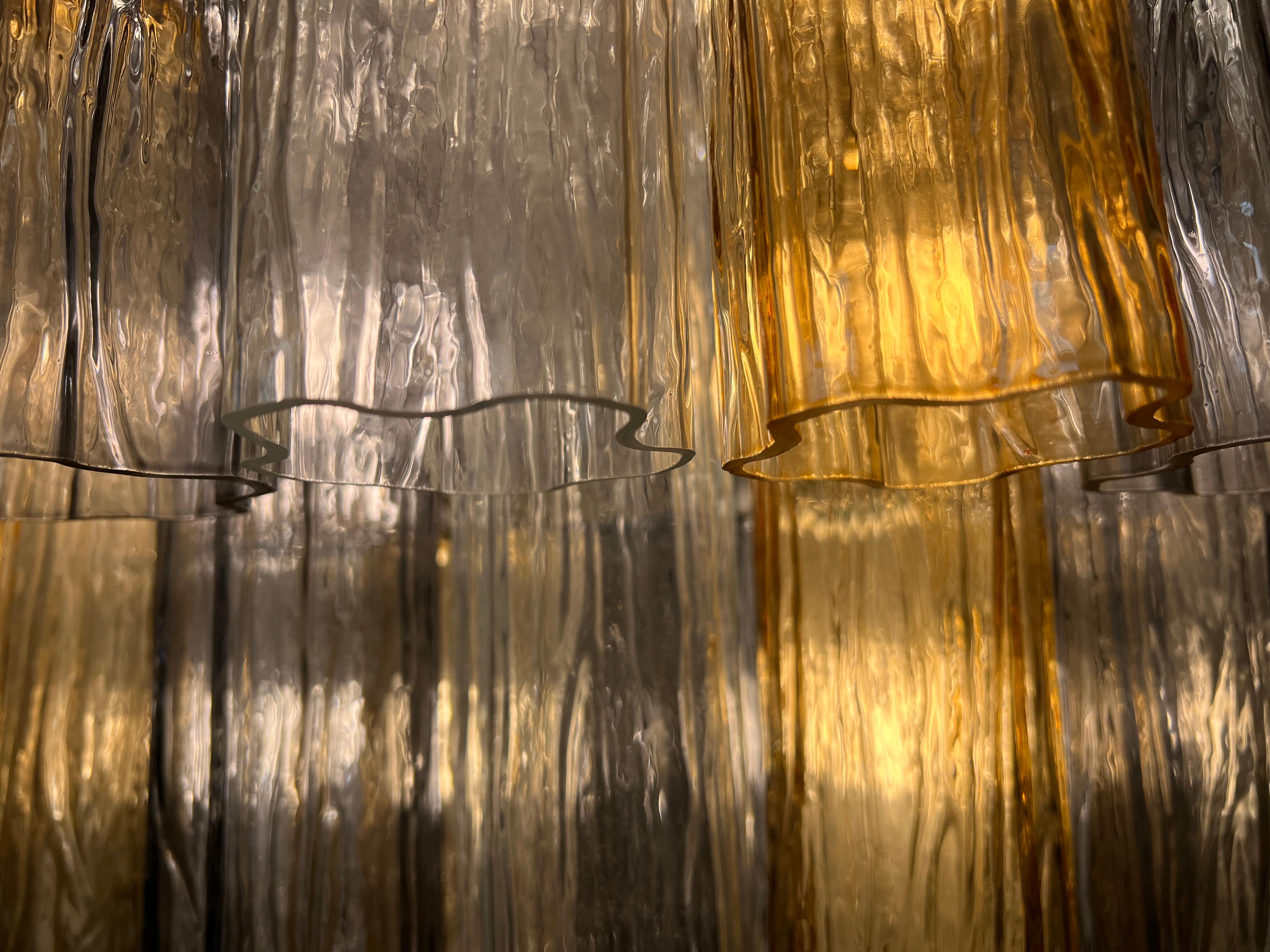 Pair Majestic Gold Fumé and Clear Murano Chandeliers by Valentina Planta For Sale 14