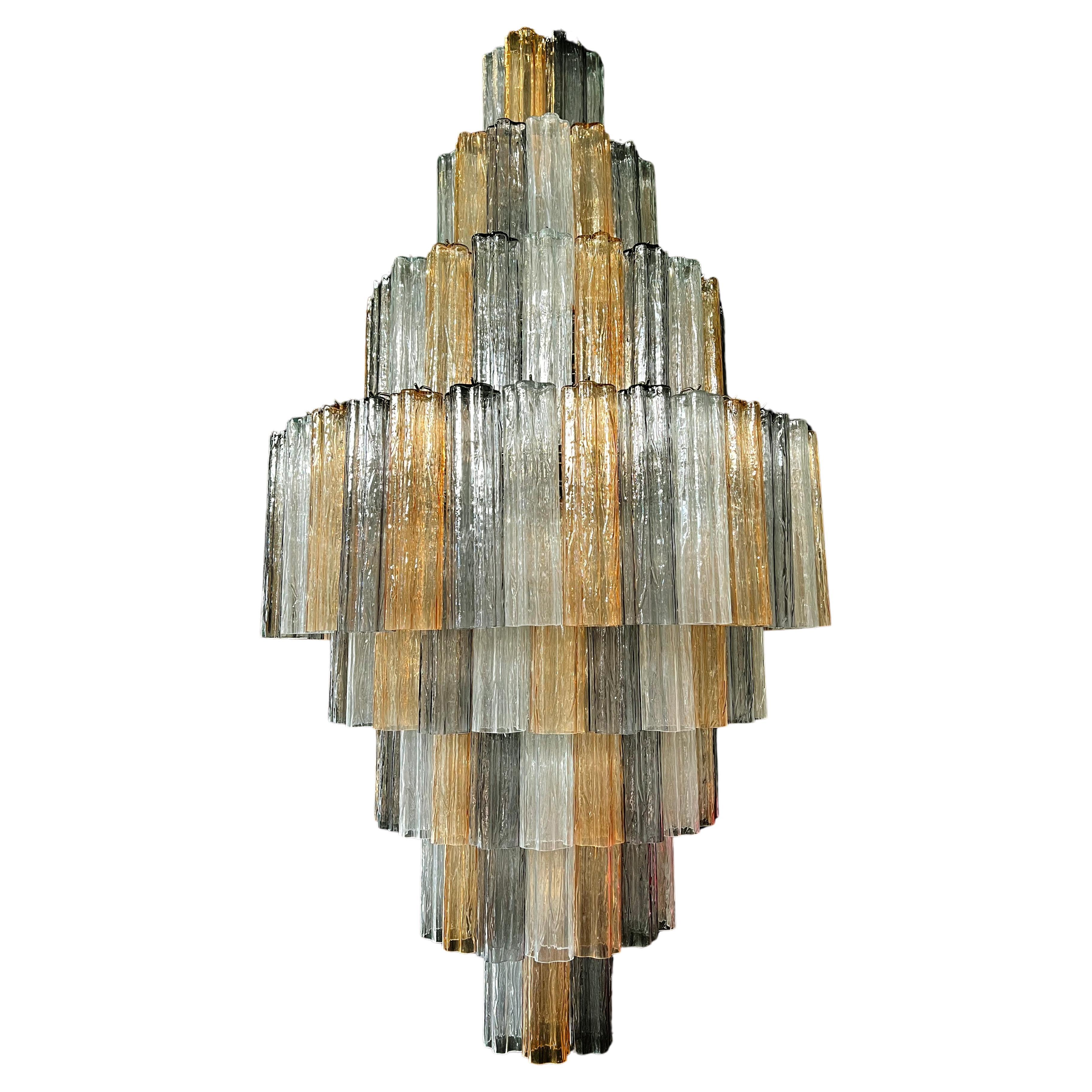 Contemporary Pair Majestic Gold Fumé and Clear Murano Chandeliers by Valentina Planta For Sale