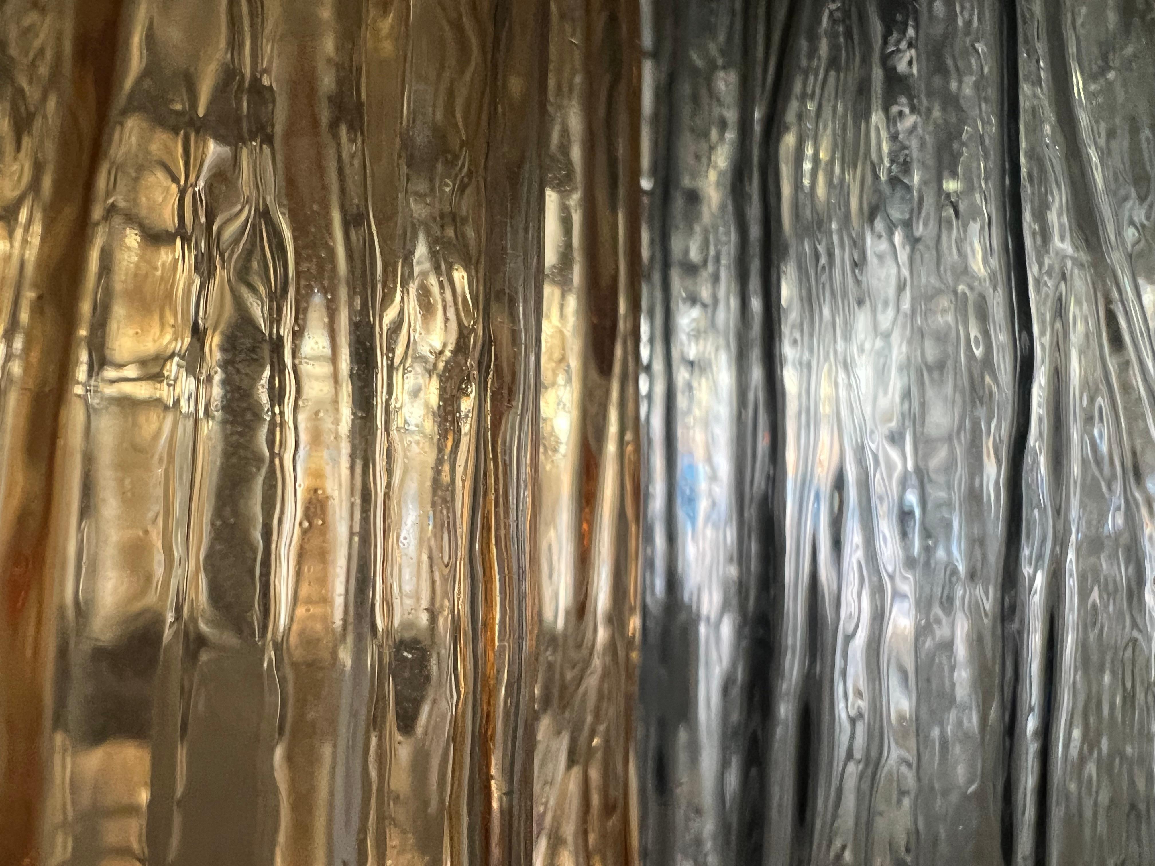 Pair Majestic Gold Fumé and Clear Murano Chandeliers by Valentina Planta For Sale 1