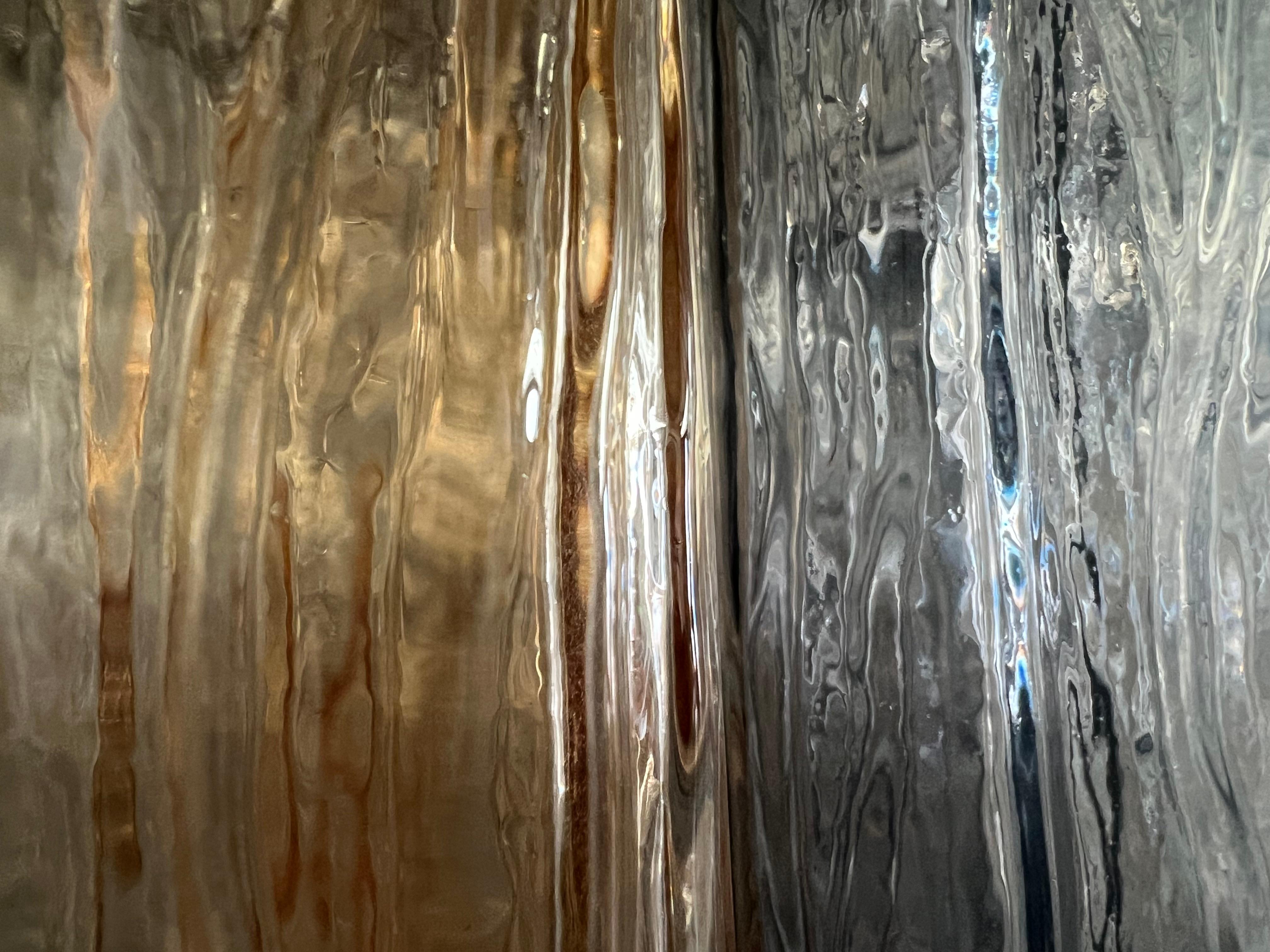 Pair Majestic Gold Fumé and Clear Murano Chandeliers by Valentina Planta For Sale 3
