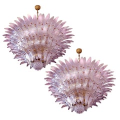 Pair of Majestic Italian Palmette Chandeliers Barovier & Toso Style Murano, 1980