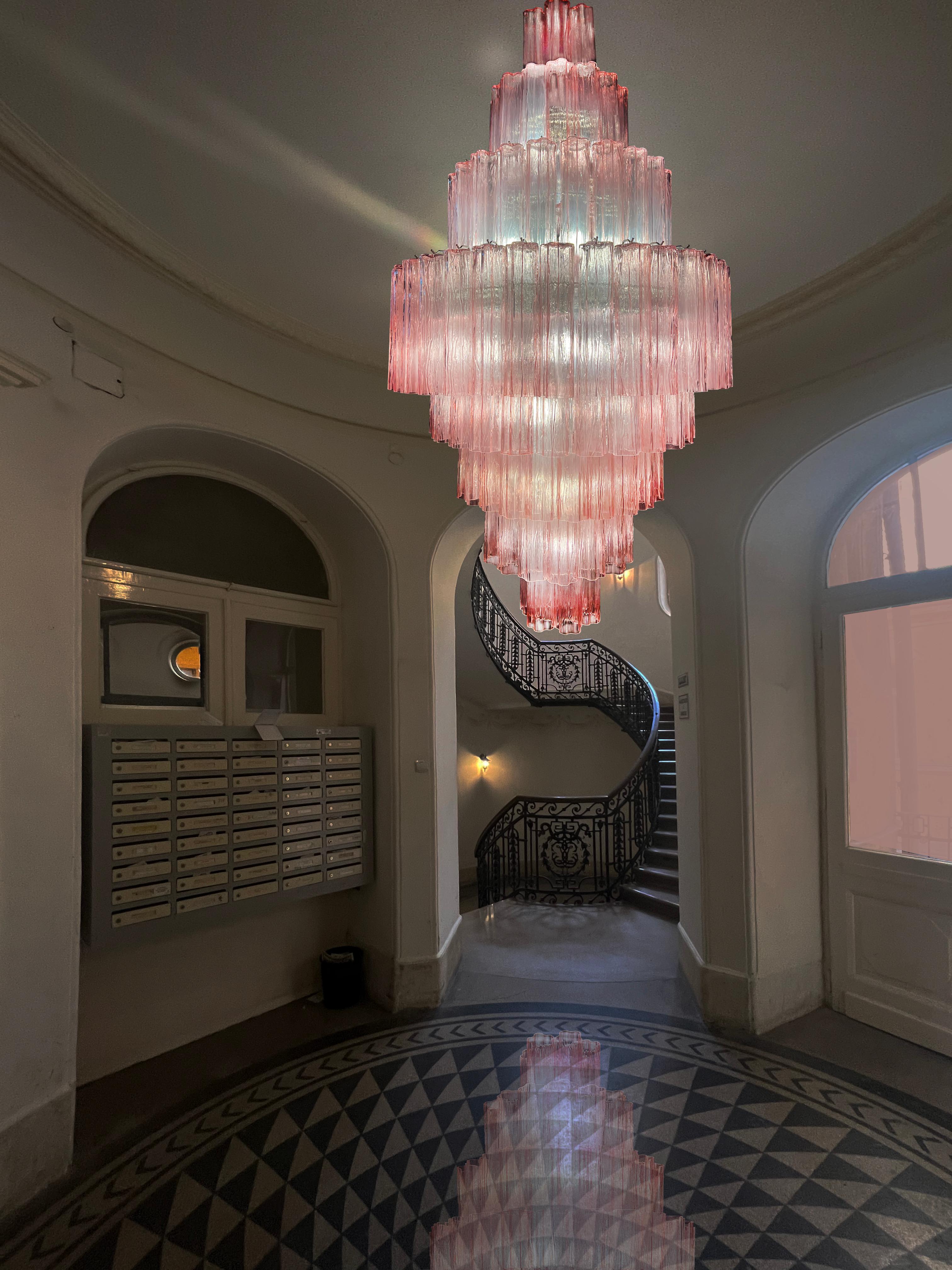 Italian Pair Majestic Pink Murano Chandelier by Valentina Planta For Sale