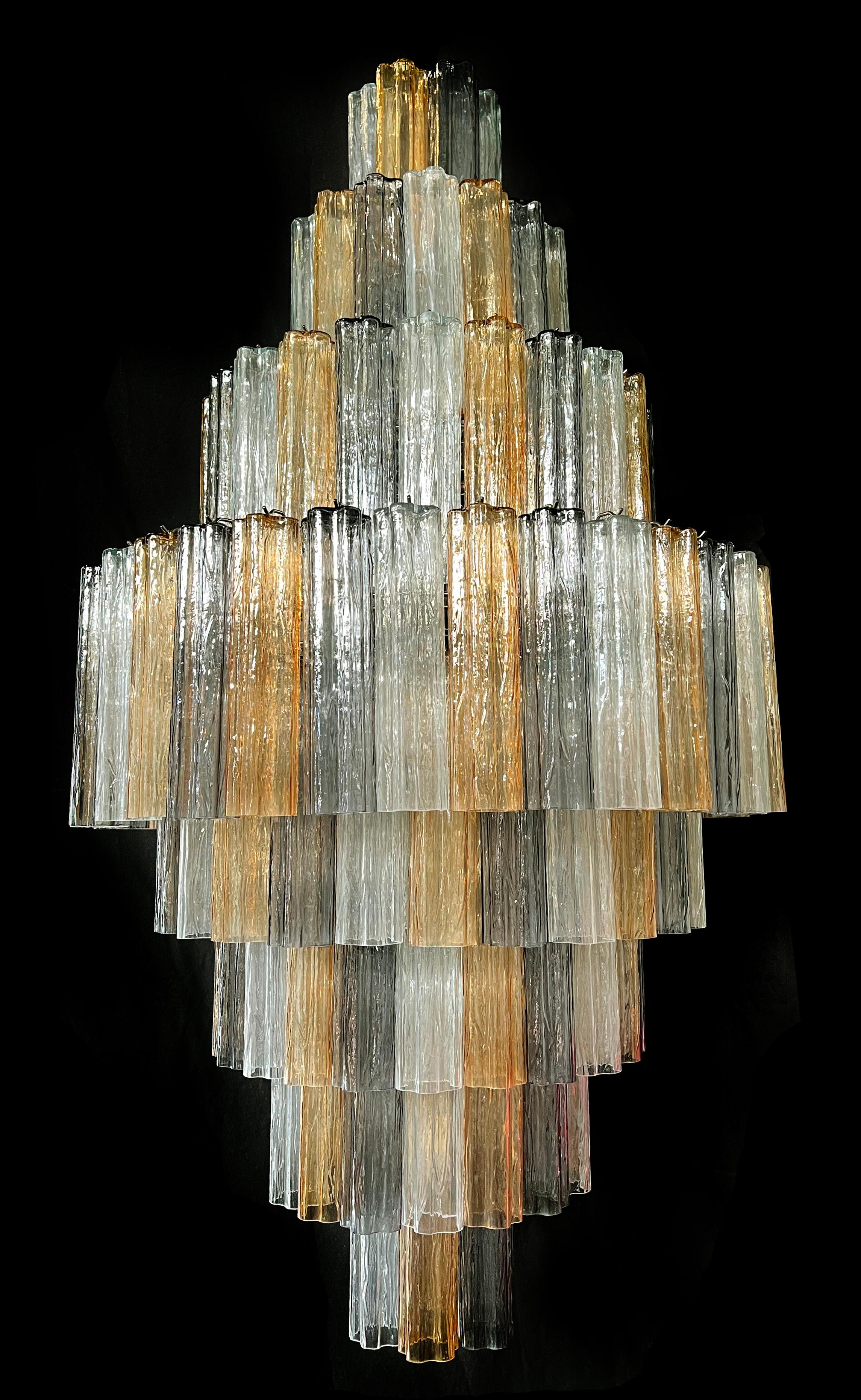 Pair Majestic Gold Fumé and Clear Murano Chandelier by Valentina Planta In New Condition For Sale In Budapest, HU