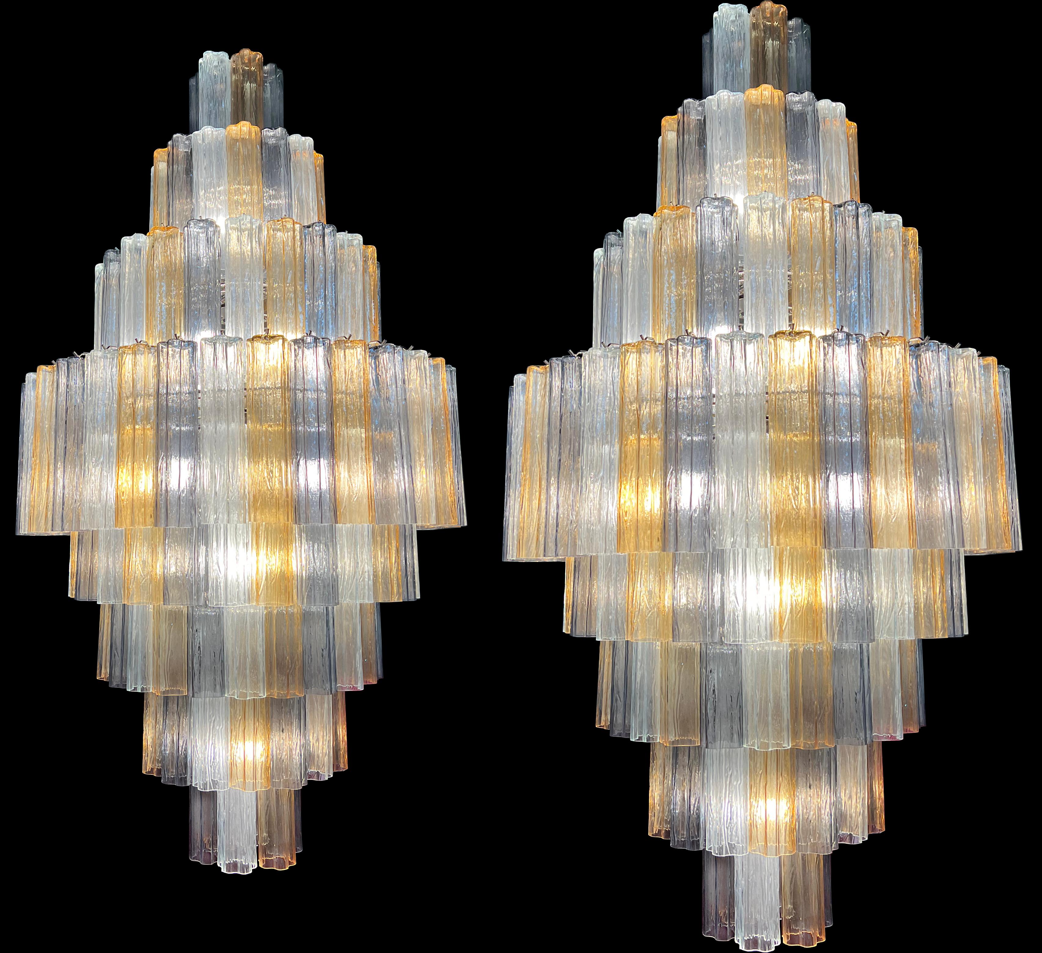 Contemporary Pair Majestic Gold Fumé and Clear Murano Chandelier by Valentina Planta For Sale