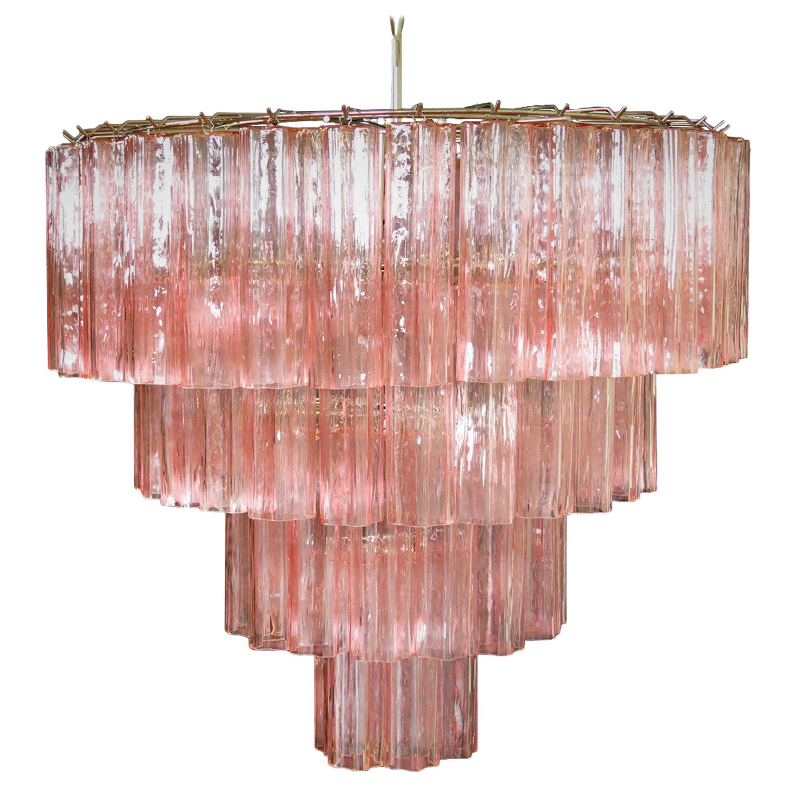 Paar majestätische rosa Murano-Kronleuchter im Angebot 1