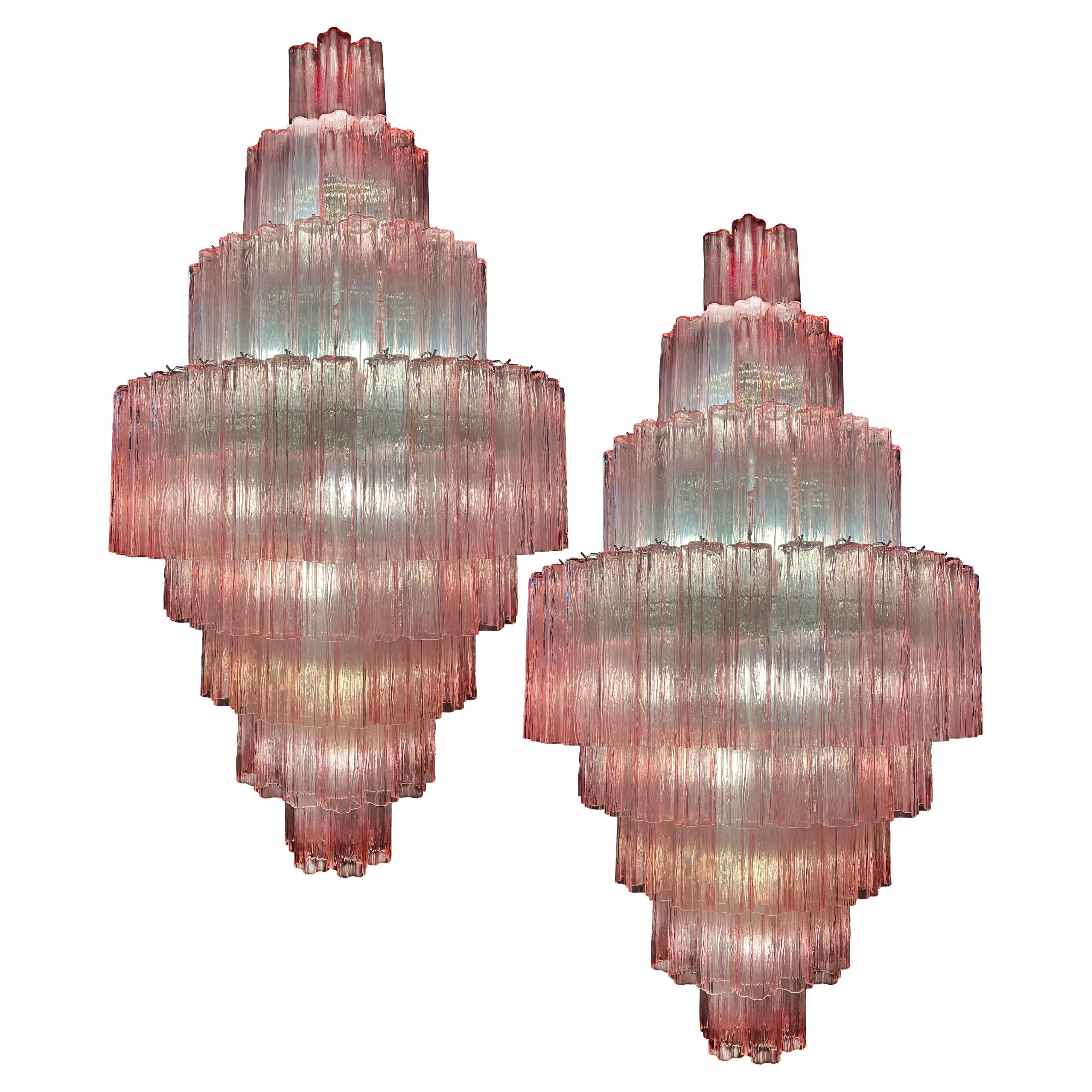 Pair Majestic Pink Murano Chandelier by Valentina Planta For Sale
