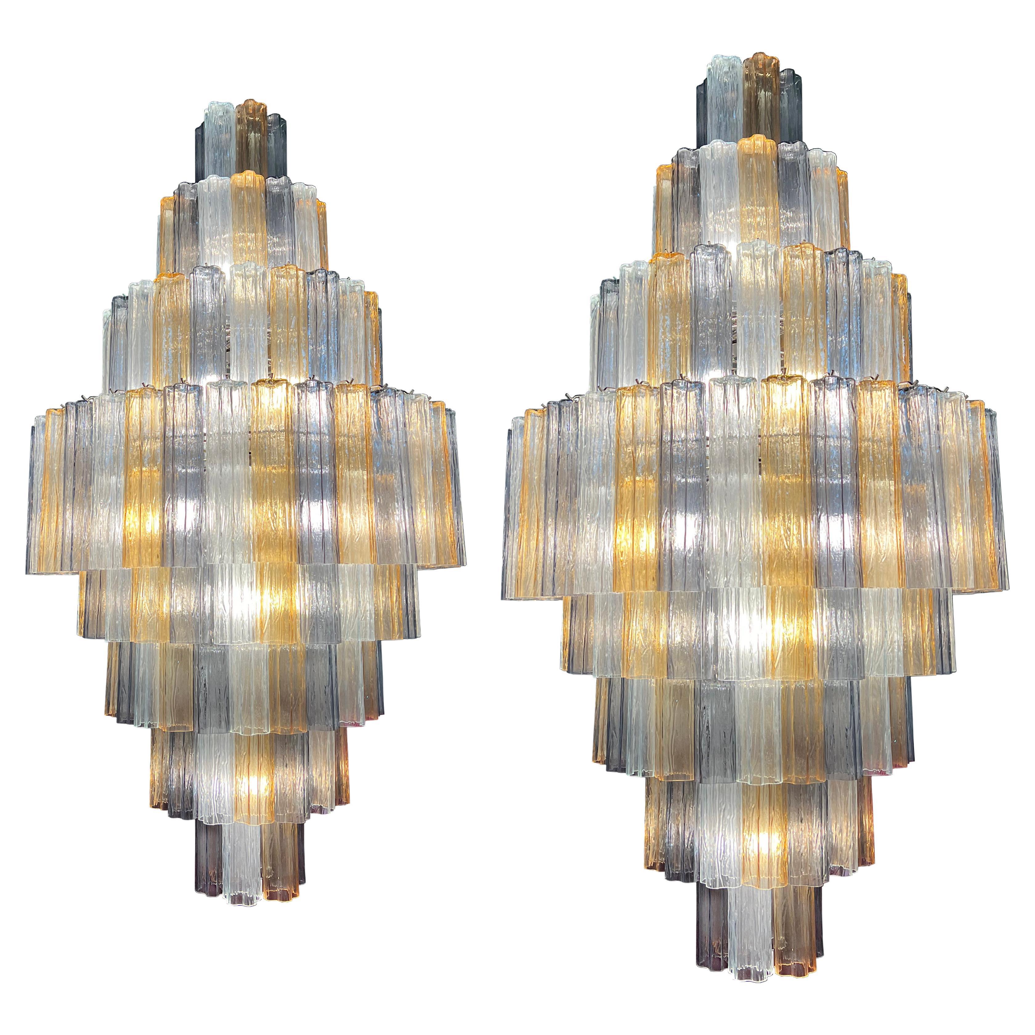 Pair Majestic Gold Fumé and Clear Murano Chandelier by Valentina Planta For Sale