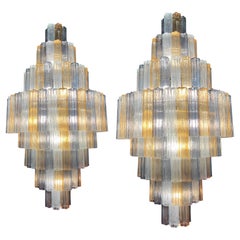 Pair Majestic Gold Fumé and Clear Murano Chandelier by Valentina Planta