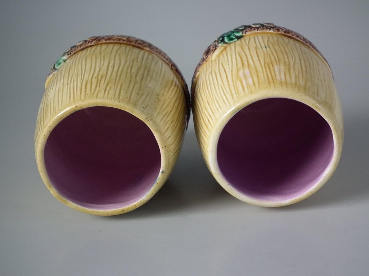 Victorian Pair of Majolica Acorn Tumblers