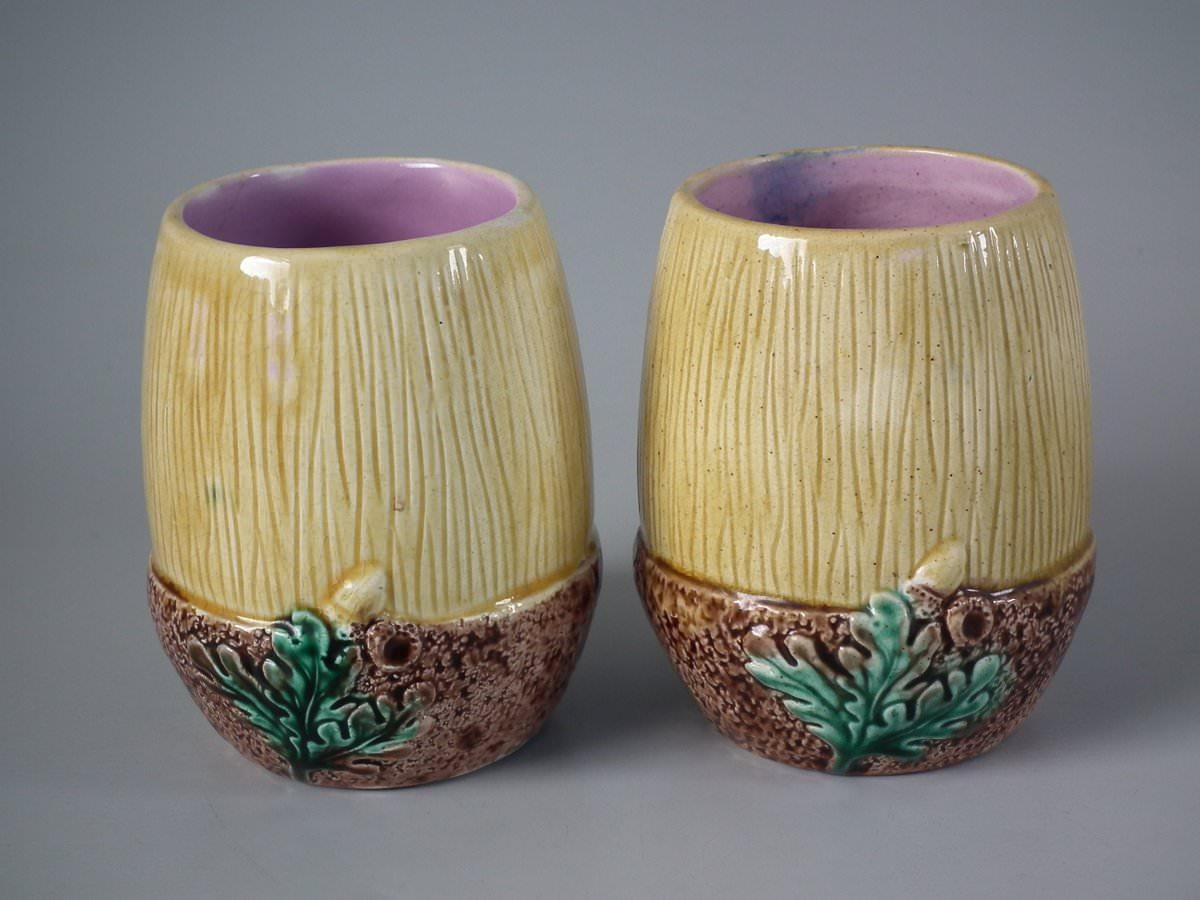 Glazed Pair of Majolica Acorn Tumblers