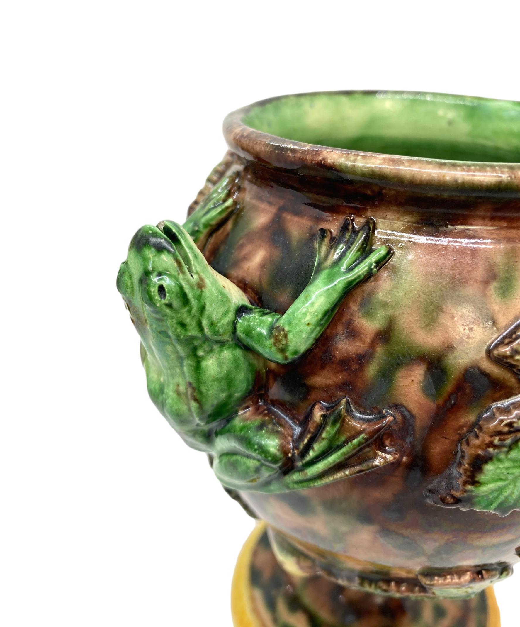 Pair of Majolica Palissy Ware Vases with Frogs, Thomas Sergent French circa 1885 2