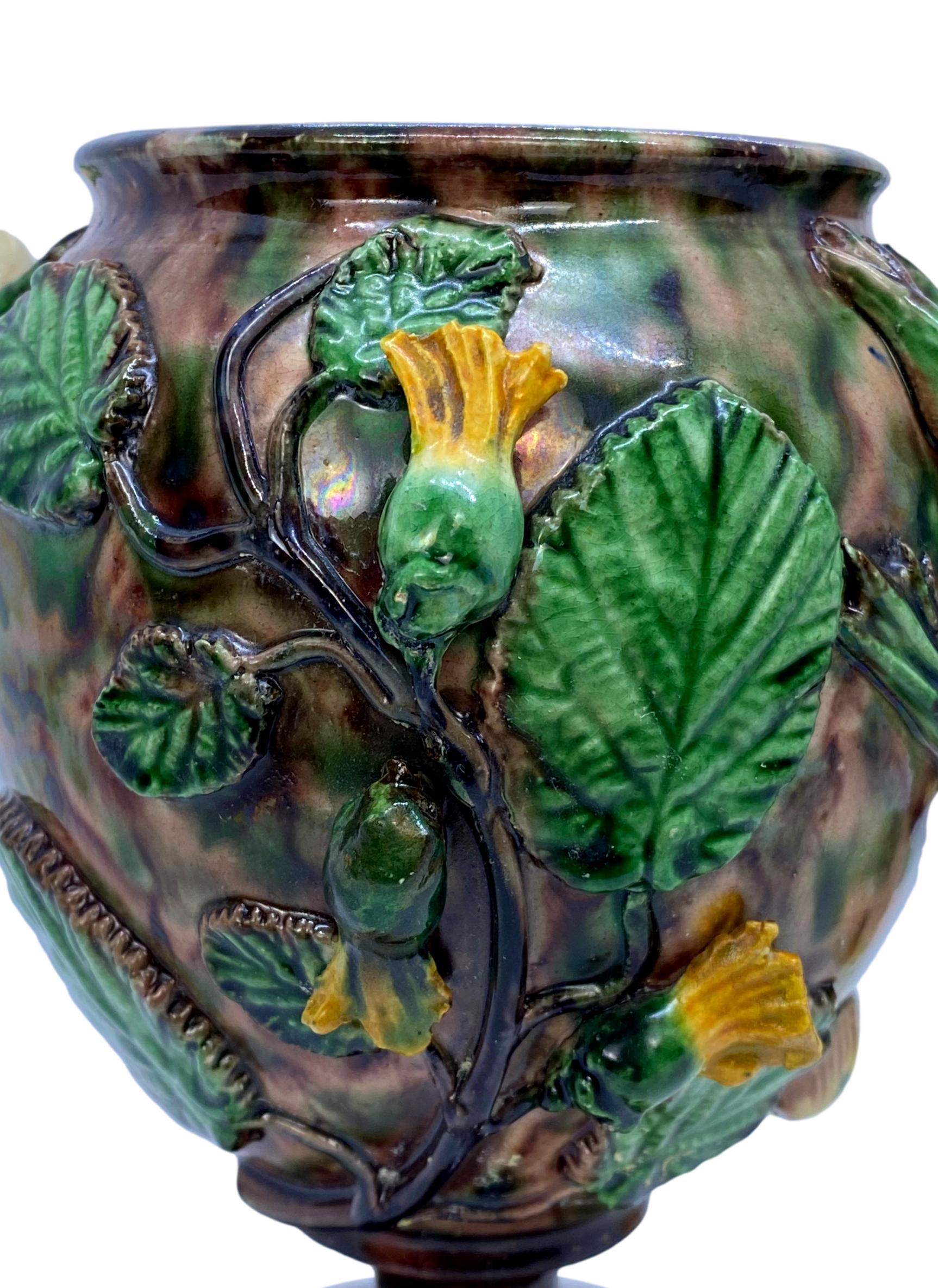 Pair of Majolica Palissy Ware Vases with Frogs, Thomas Sergent French circa 1885 3