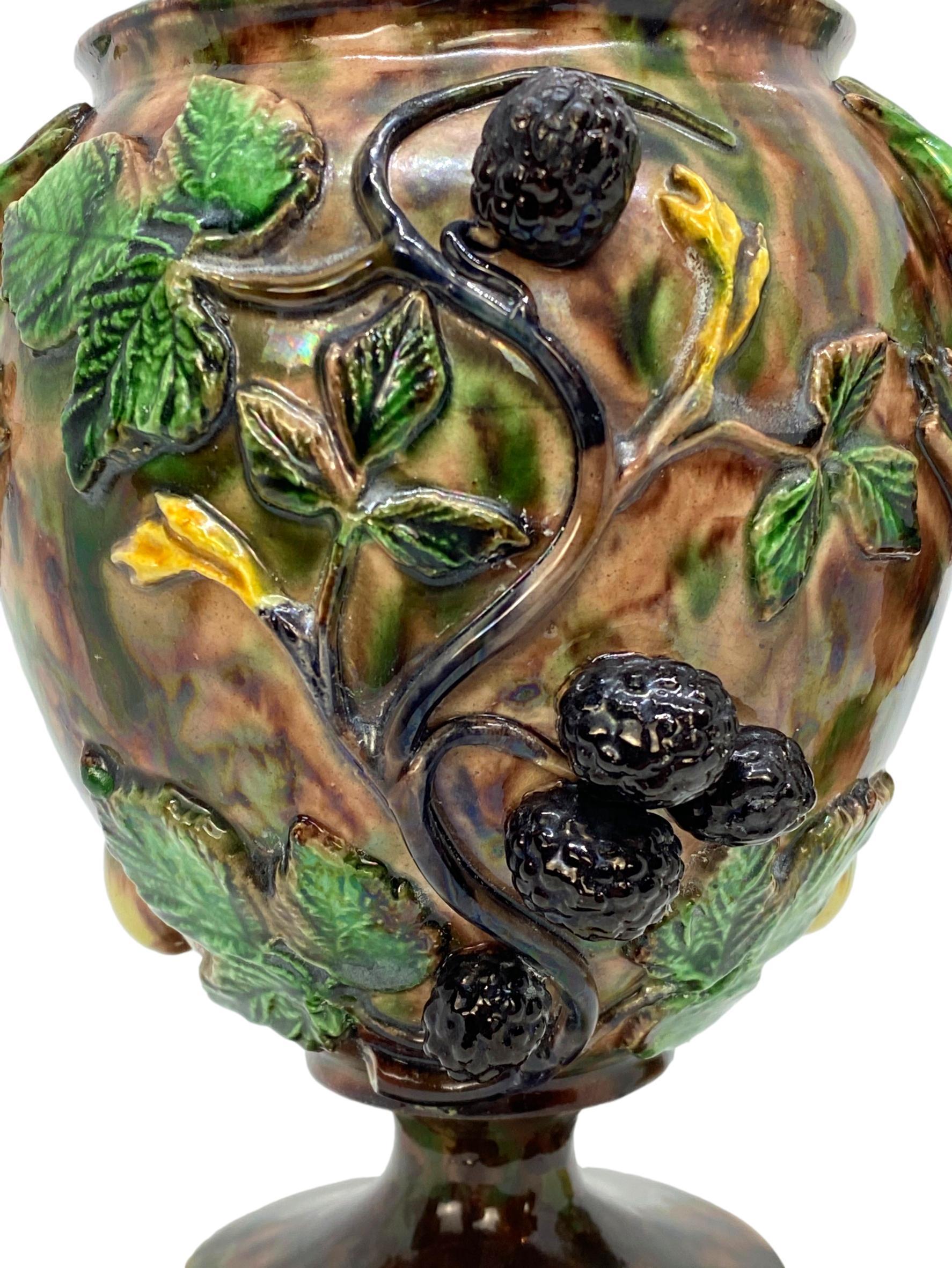 Late 19th Century Pair of Majolica Palissy Ware Vases with Frogs, Thomas Sergent French circa 1885