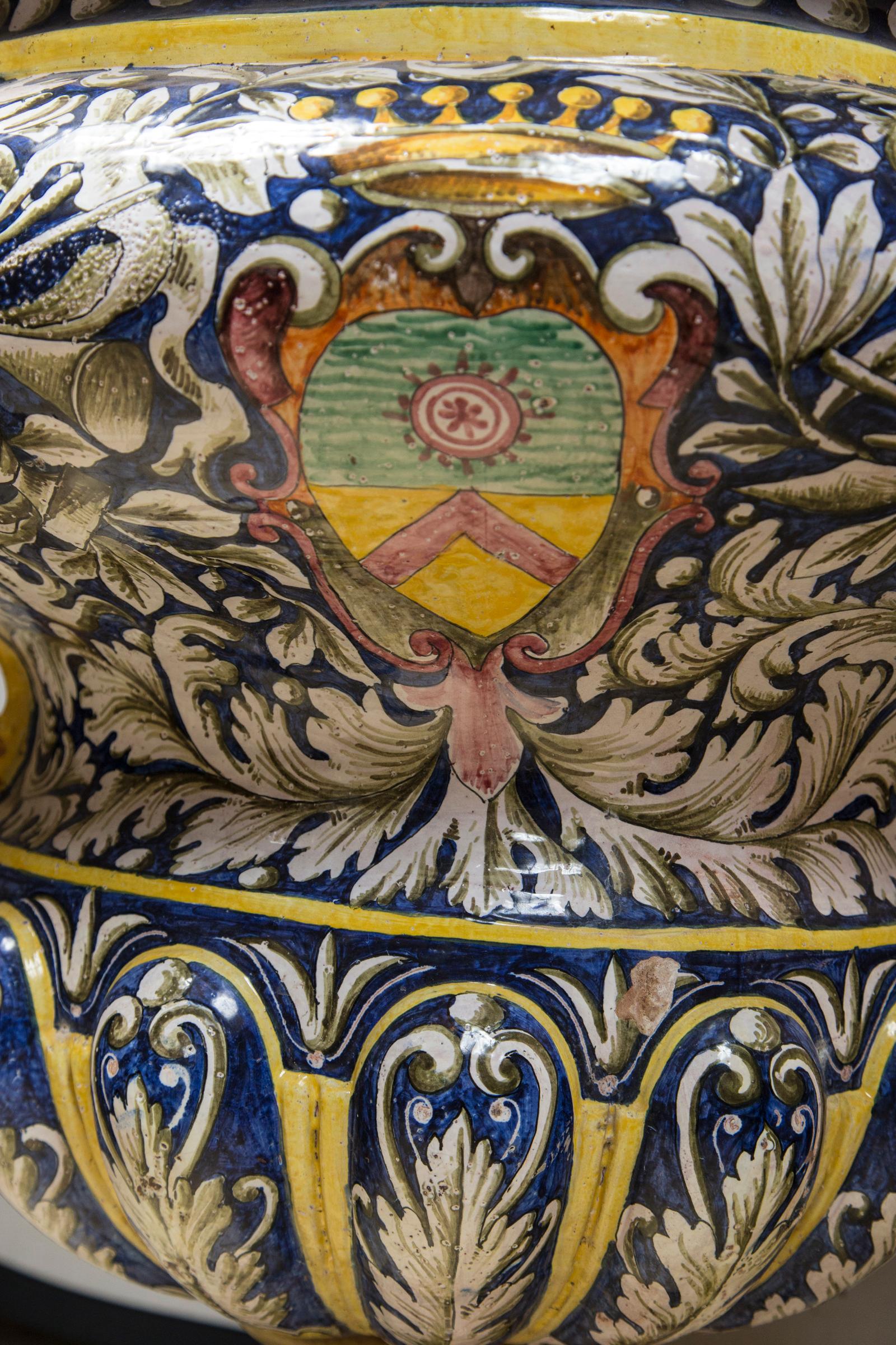 Renaissance Revival Pair of Majolica Planters For Sale